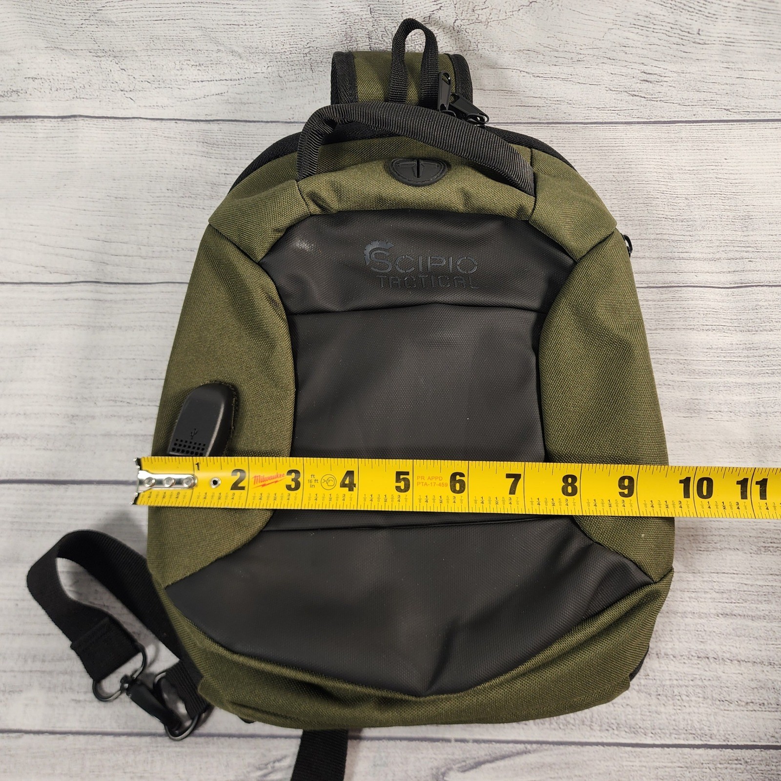 Scipio Tactical Sling Bag Olive Green Black USB Charging Port Crossbody Pack