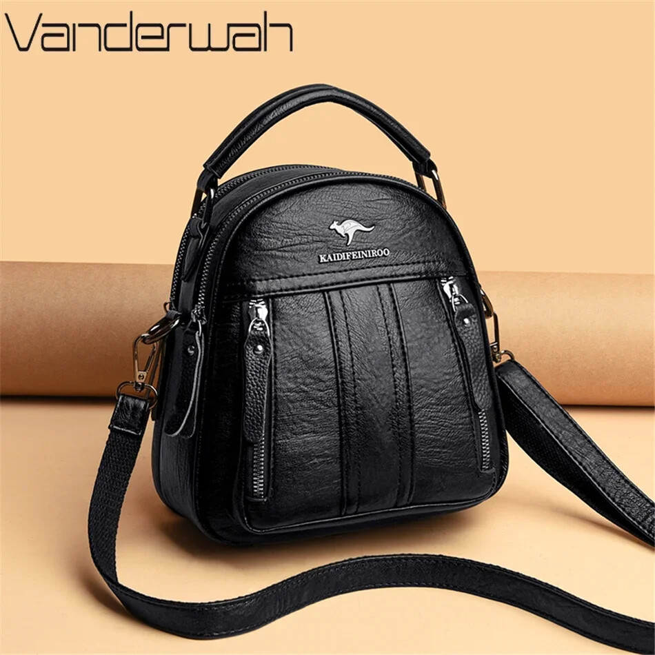4 in 1 Leather Backpacks Multifunction Female Shoulder Bag Fashion Ladies Small