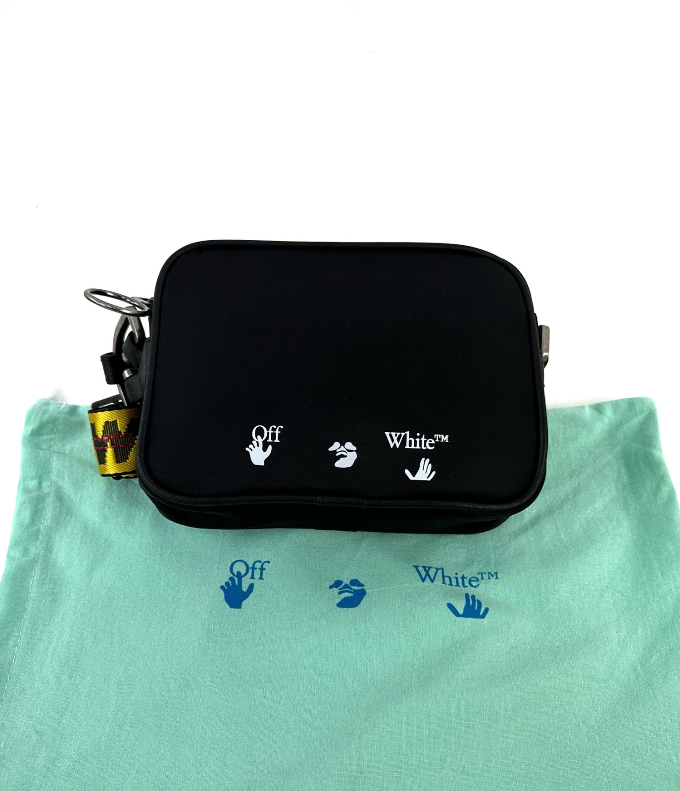 Off-White Mini Logo Print Nylon Fabric Zipped Messenger Crossbody Bag Black
