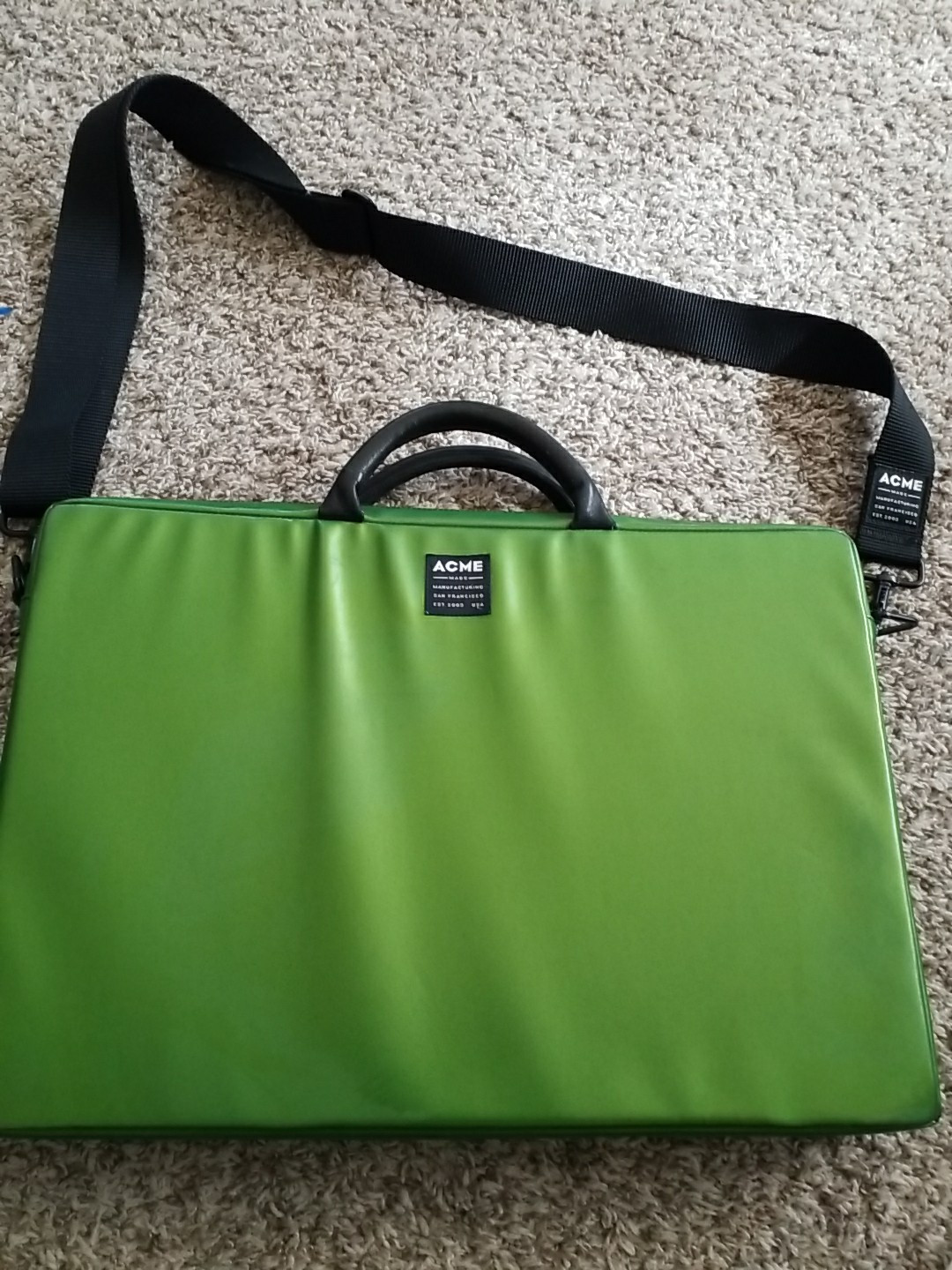 ACME Made Computer Bag 15 X 2.5 Green Cross Body. PB