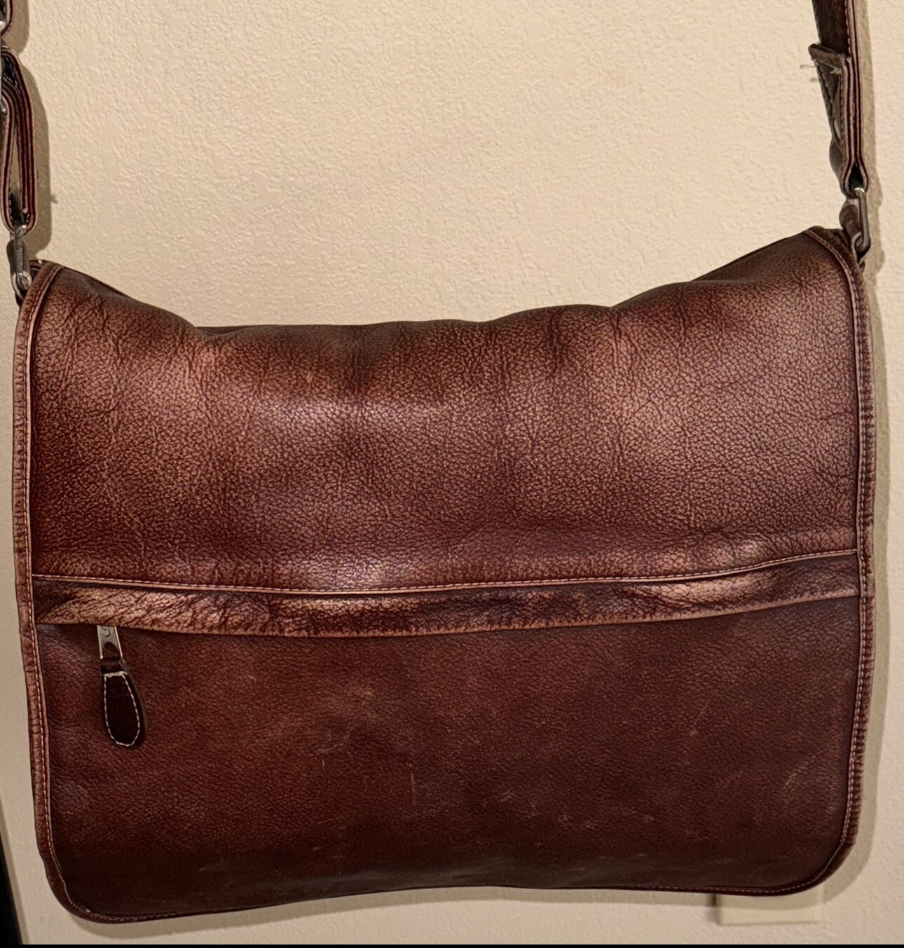 Vintage Brown Leather Distressed Briefcase Messenger Bag Made In Colombia