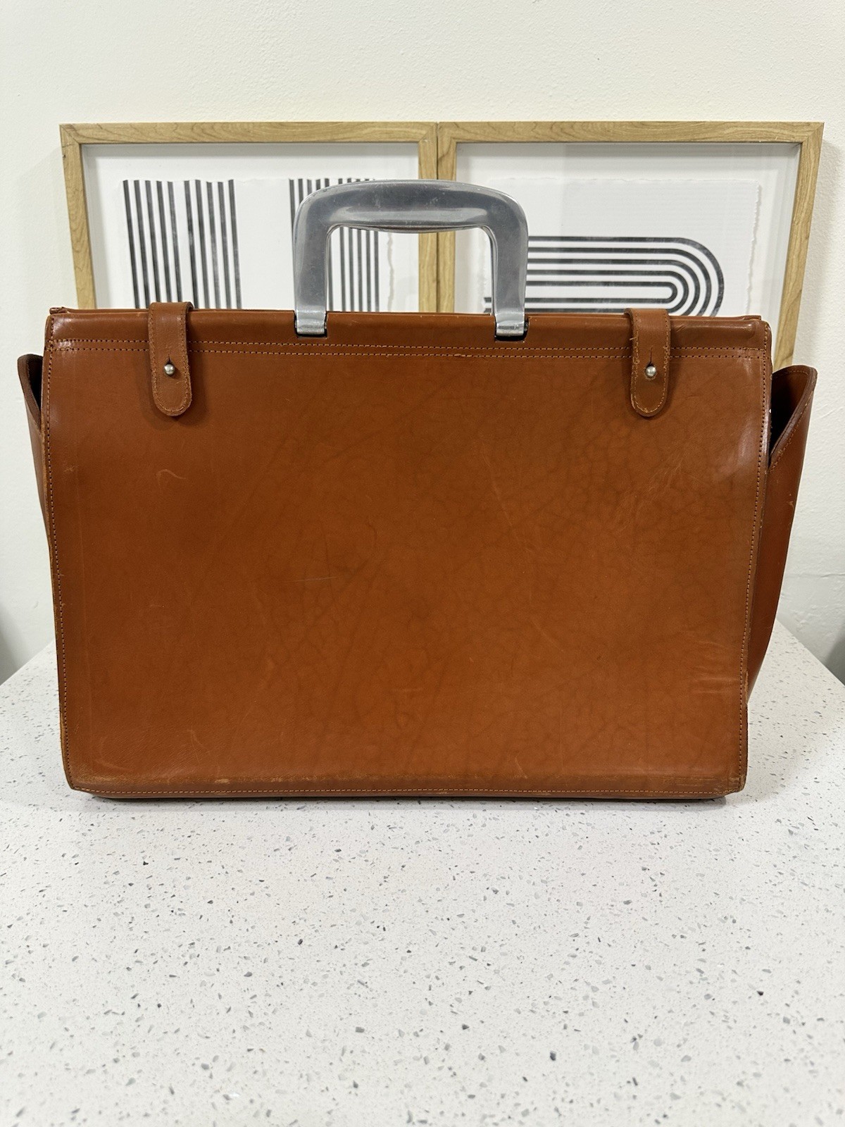 Vintage Bill Amberg Rocket Tan Briefcase Bag Metal Handle