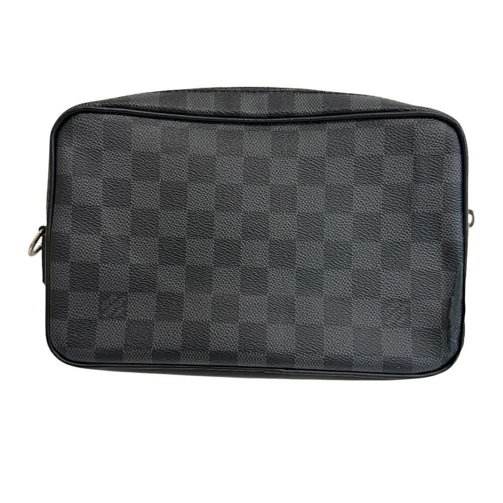 Louis Vuitton Pochette Kasai N41664 Damier Graphite Canvas Clutch Bag Black Gray