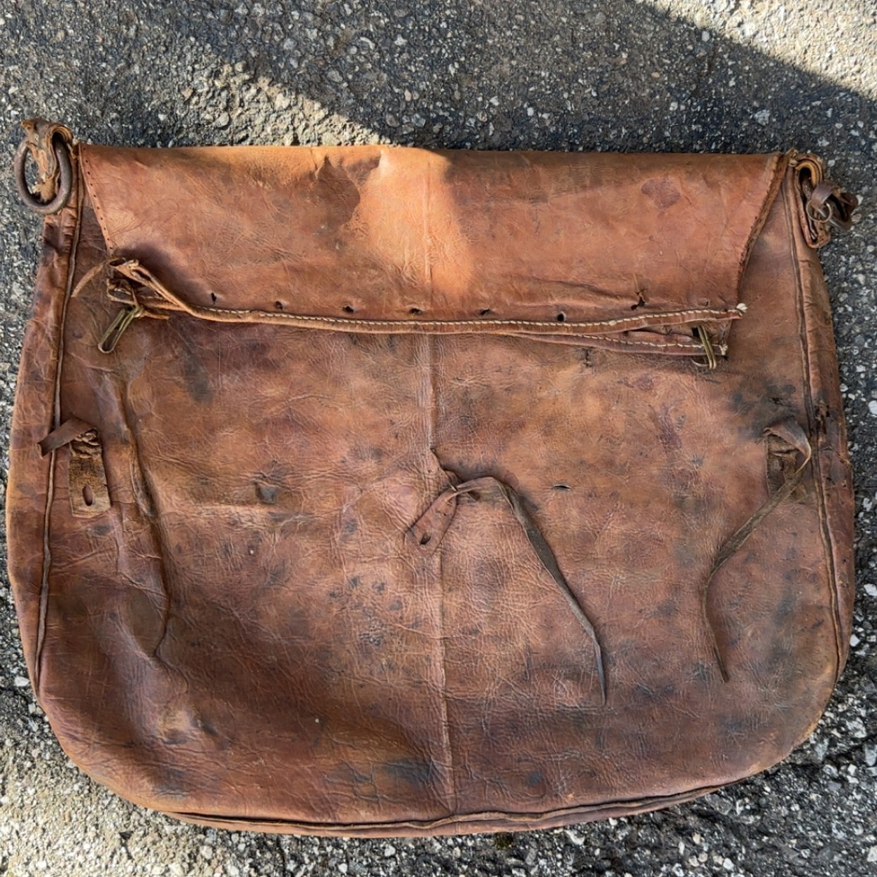 Antique Vtg Lrg Handmade Leather Satchel Messenger Mail Bag Patina Workwear rrl