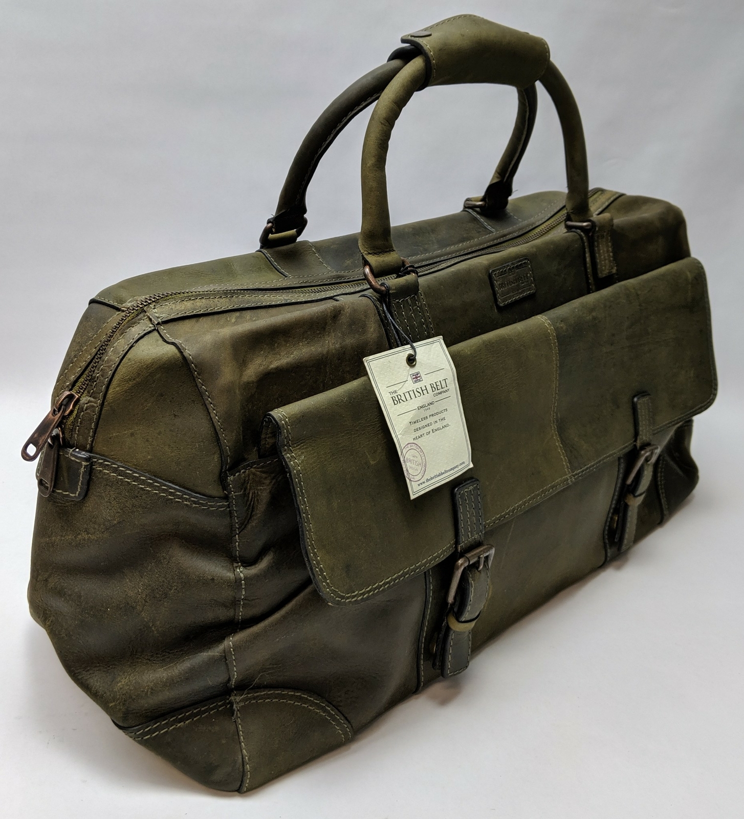The British Belt Duffle Bag Holkham Milled Olive Weekender Leather for Men’s