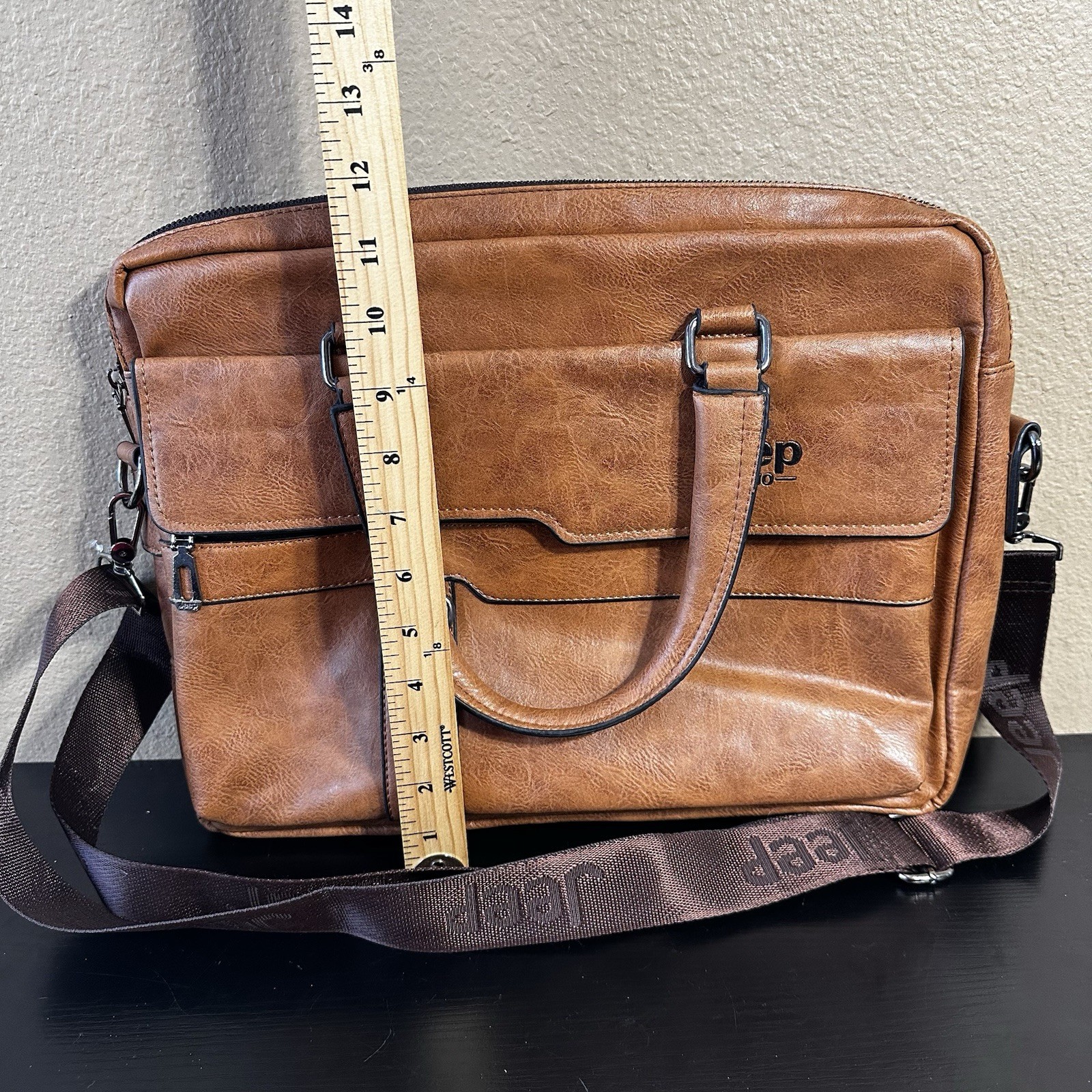 Jeep Buluo Leather Laptop Messenger Bag Briefcase Brown 15″x11″