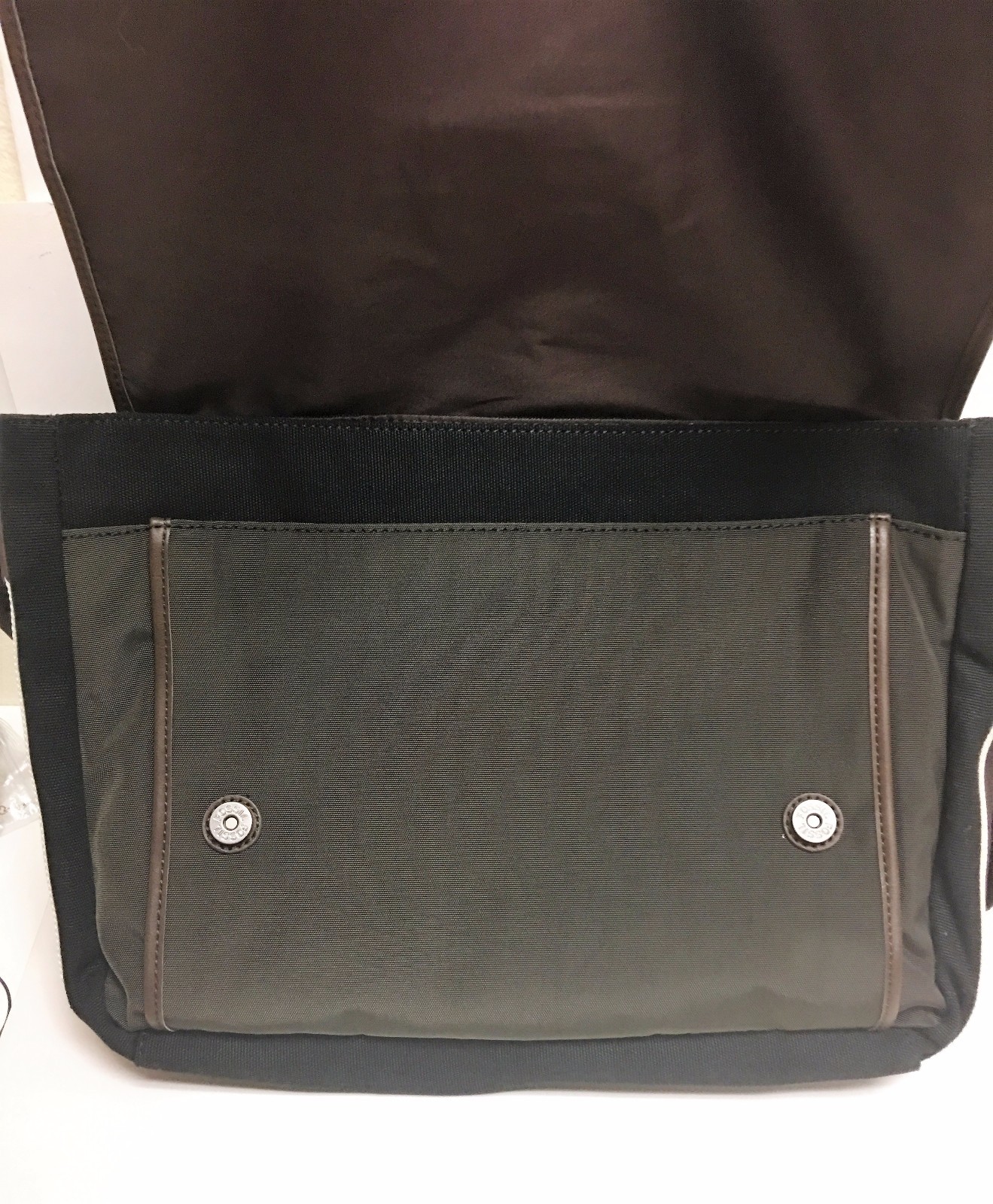 FOSSIL LANE MESSENGER BLACK CANVAS+OLIVE GREEN NYLON,BROWN,LAPTOP BAG CROSSBODY