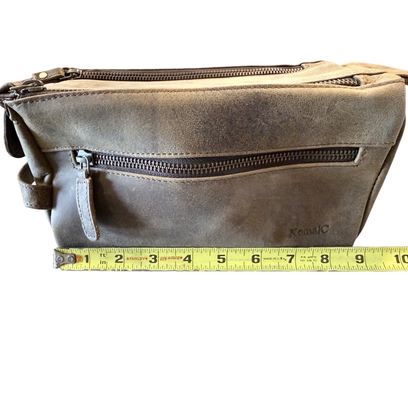 KomalC Mens Distressed Leather Toiletry Bag Dopp Kit Travel Organizer Brown