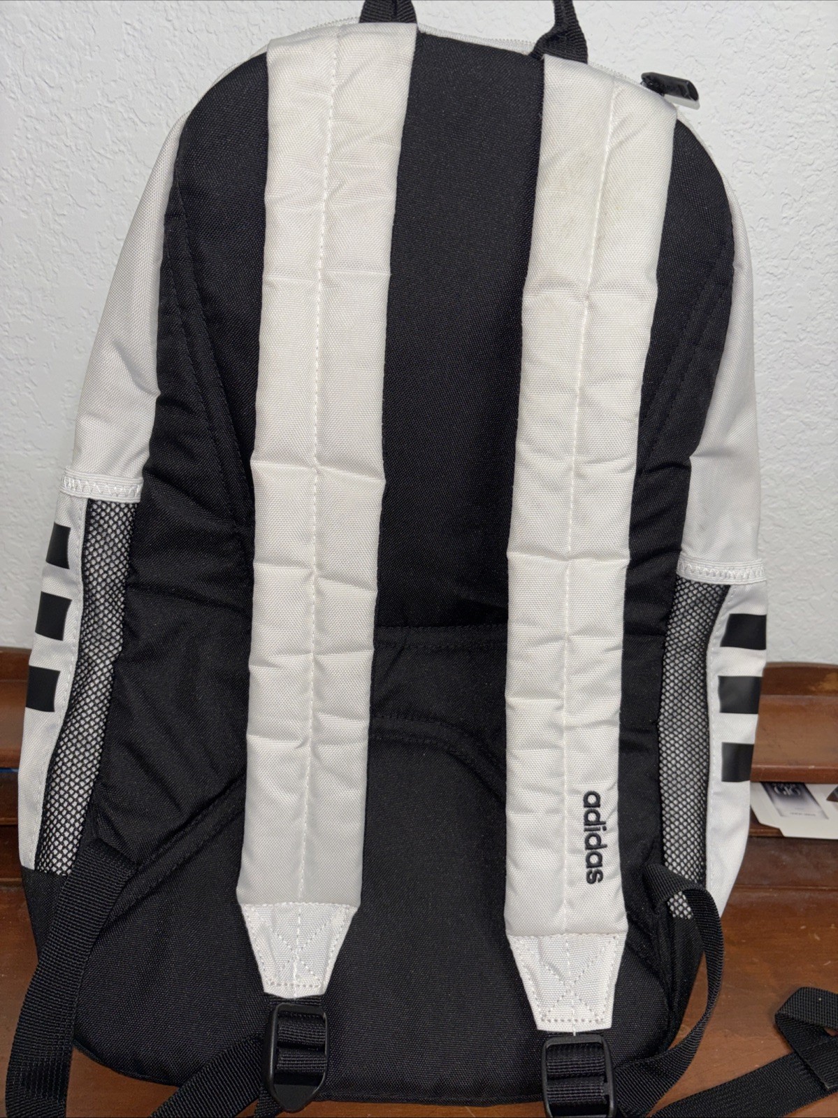 Adidas Classic 3 Stripe Backpack . White W/ Black