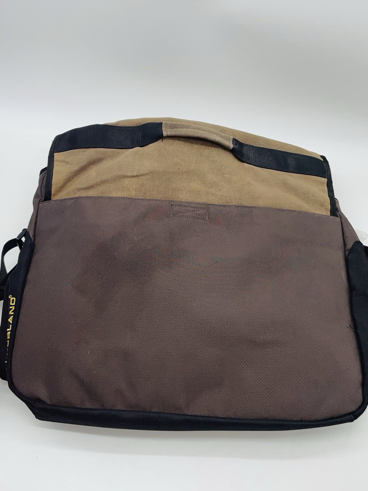 Timberland Brown/Black Canvas Large Messenger Bag Men Adjustable Shoulder Strap