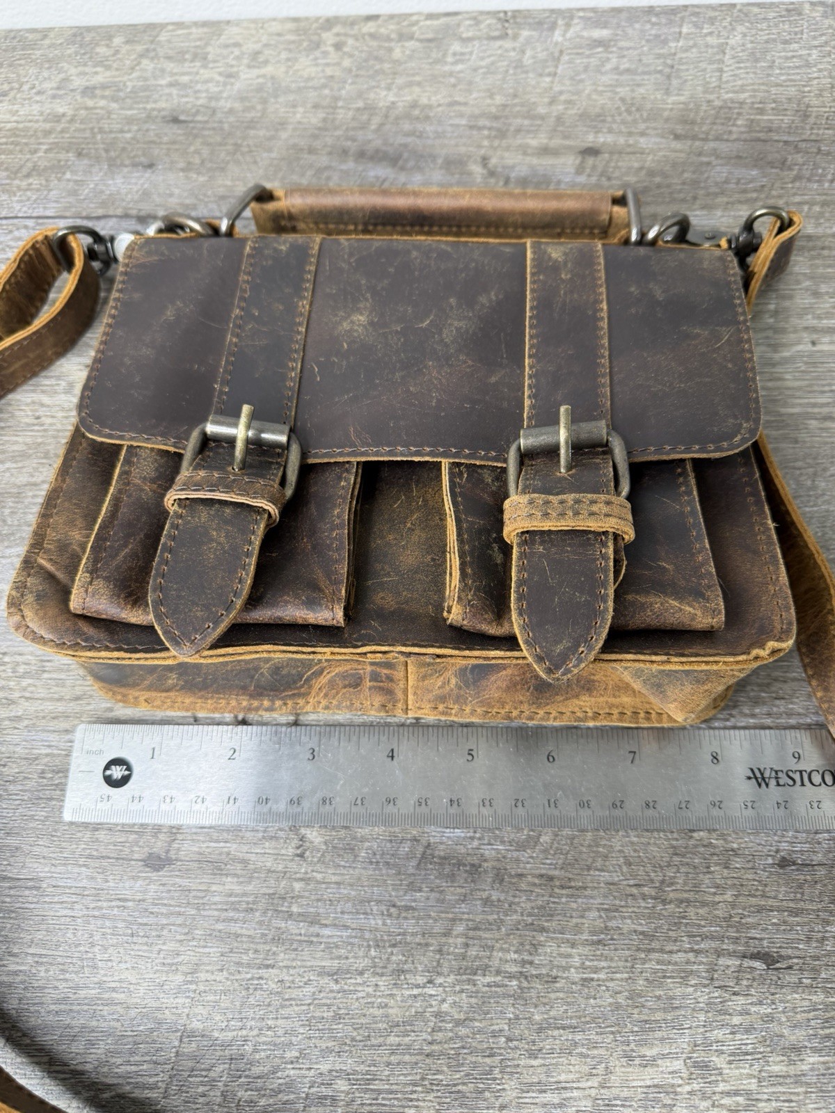 Leather crossbody bag messenger satchel bag 8 inch for men/women Distressed -New