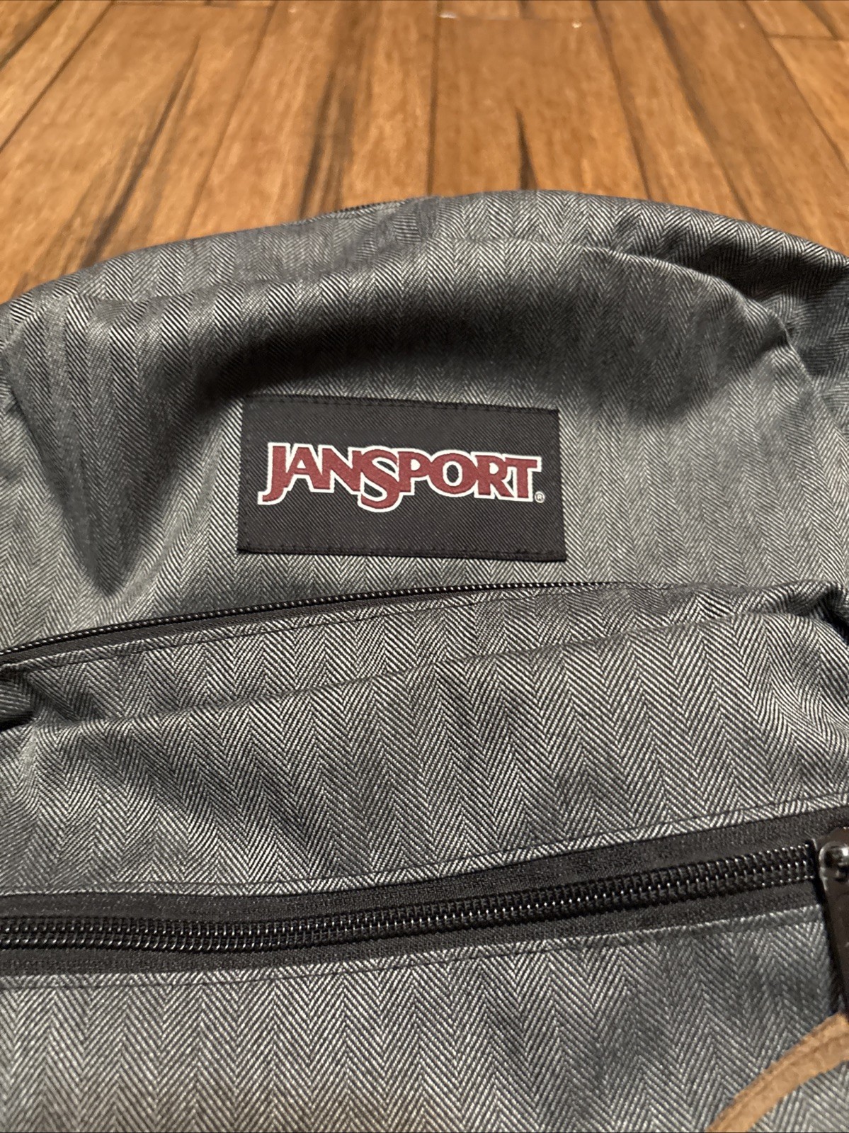 JanSport Backpack Cool Student Laptop Gray Faux Brown Leather Bottom