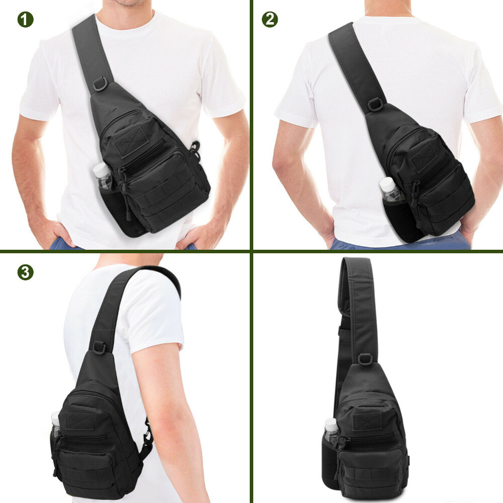 Black Dual Shoulder Bag Tactical Military MOLLE Crossbody Outdoor Grocery Bag US