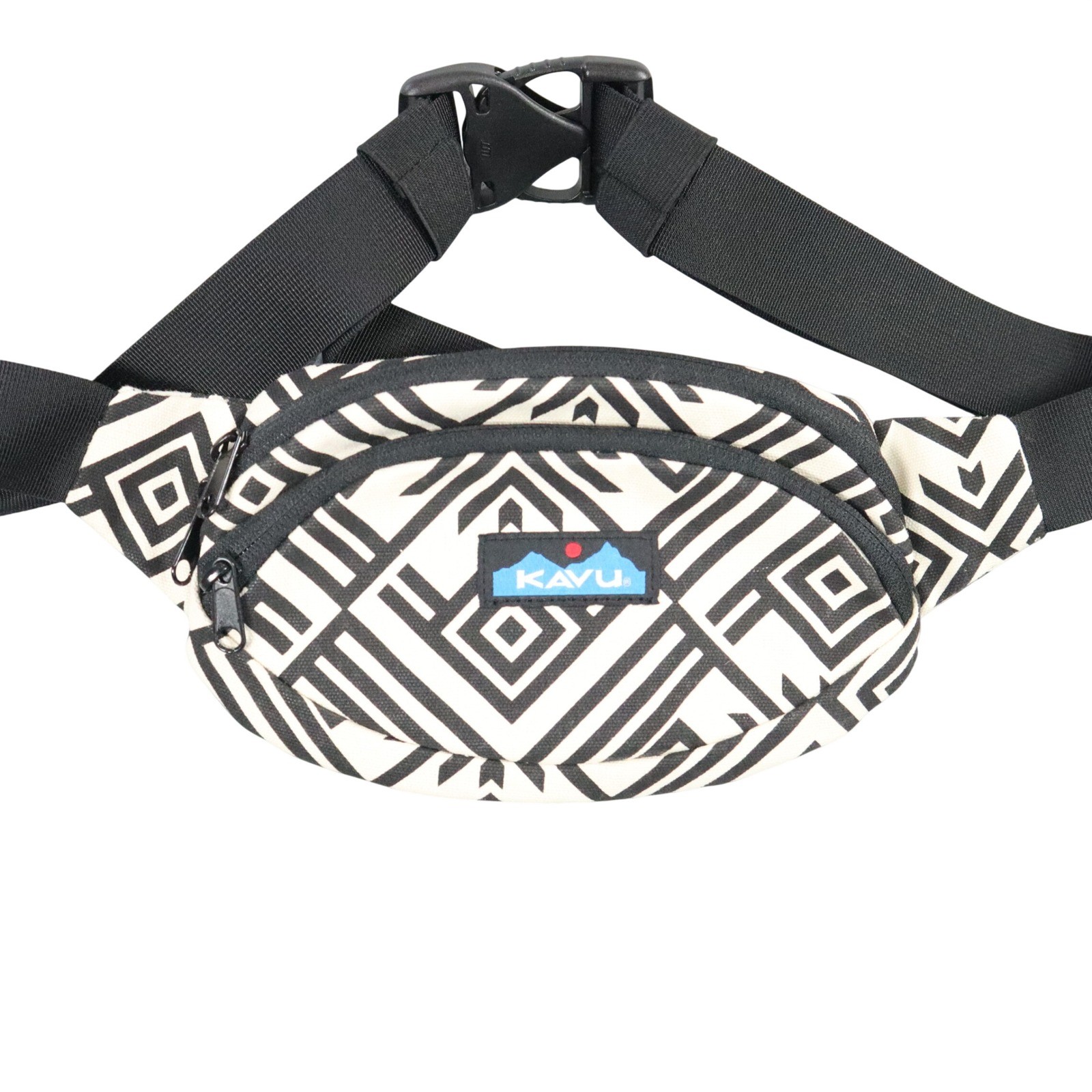 KAVU Spectator Waist Pack Mens OS Black White Geometric Diamond Canvas Hip Bag