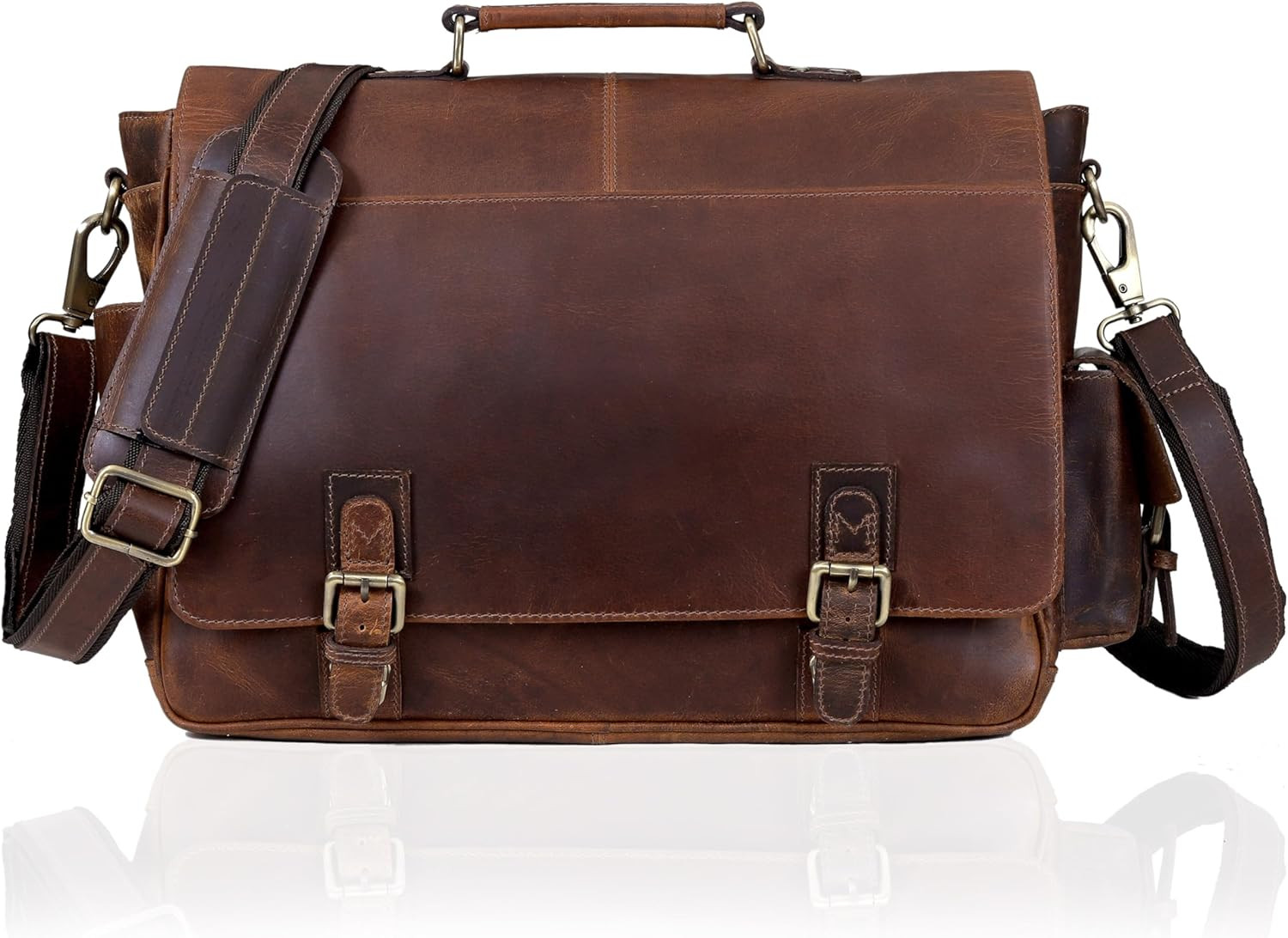 Versatile 18-Inch Brown Leather Messenger Bag for Men & Women