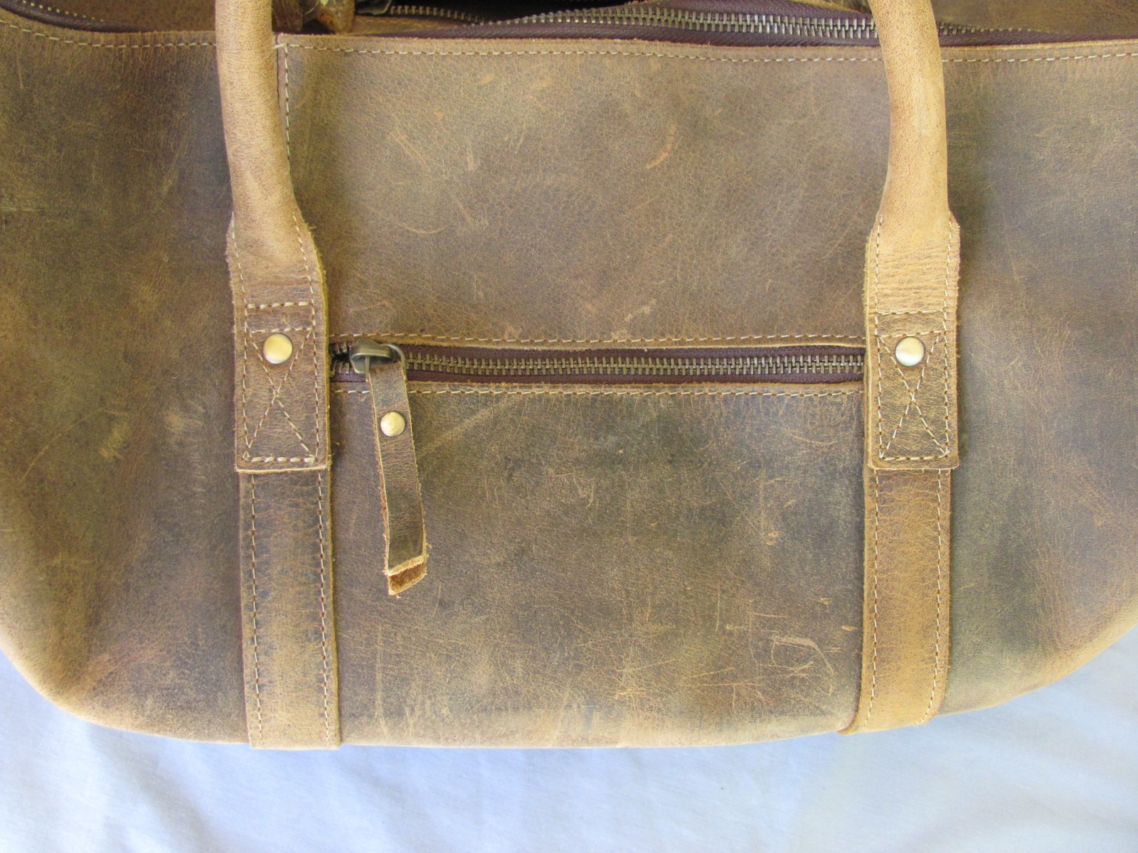 KomalC Full Grain Leather Duffel Bag Distressed Brown Weekender Travel Overnight