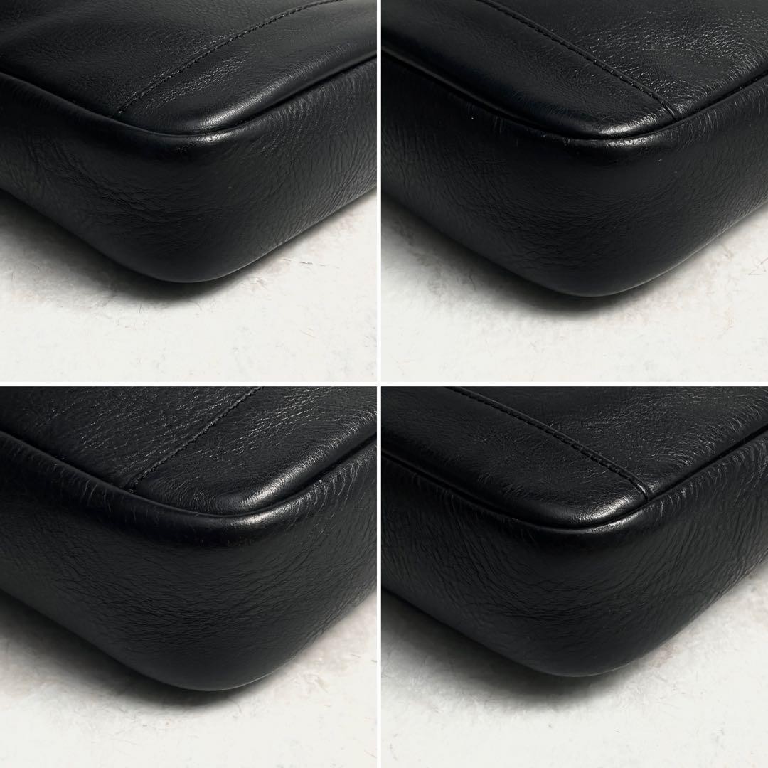 Dunhill Bordon Shoulder Bag Leather Black Crossbody Bag 22x18x5cm Excellent