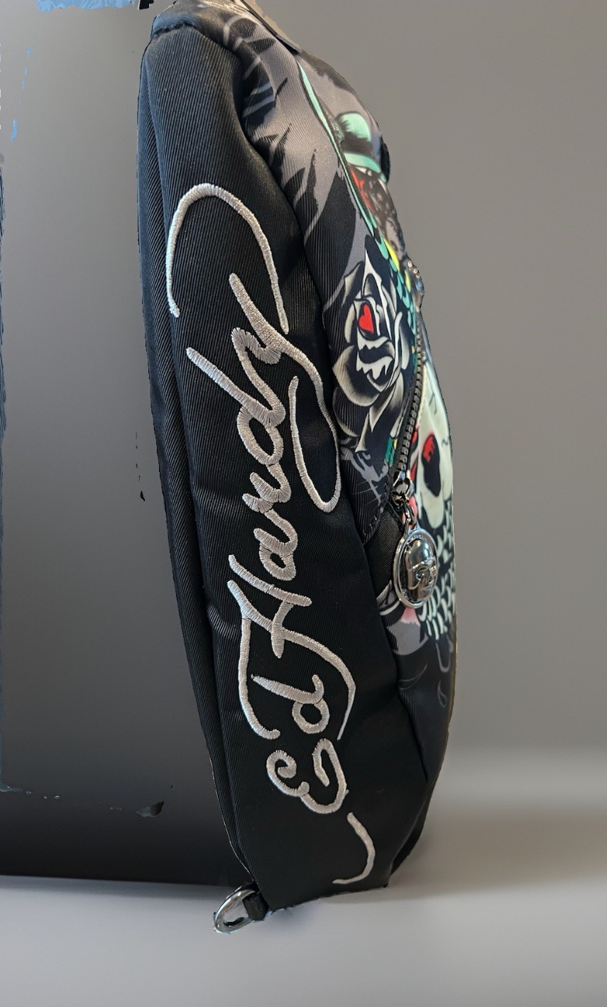 NWT ED HARDY MEN’S SKULL TATTOO CROSSBODY SLING TRAVEL ADJ STRAP BAG BLACK