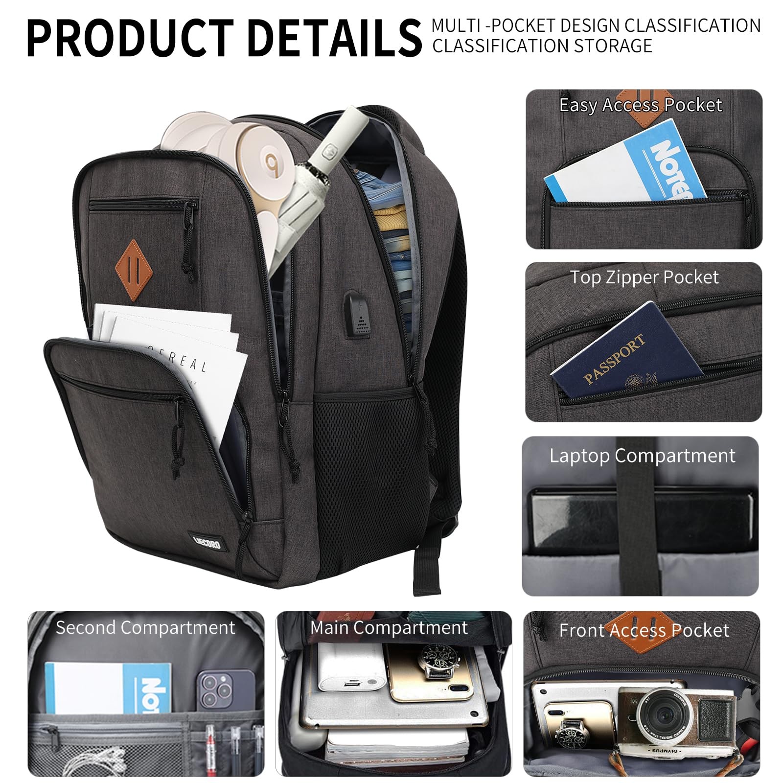Black Backpacks for Men, Backpack for School, School Backpack for Boys Teens,…