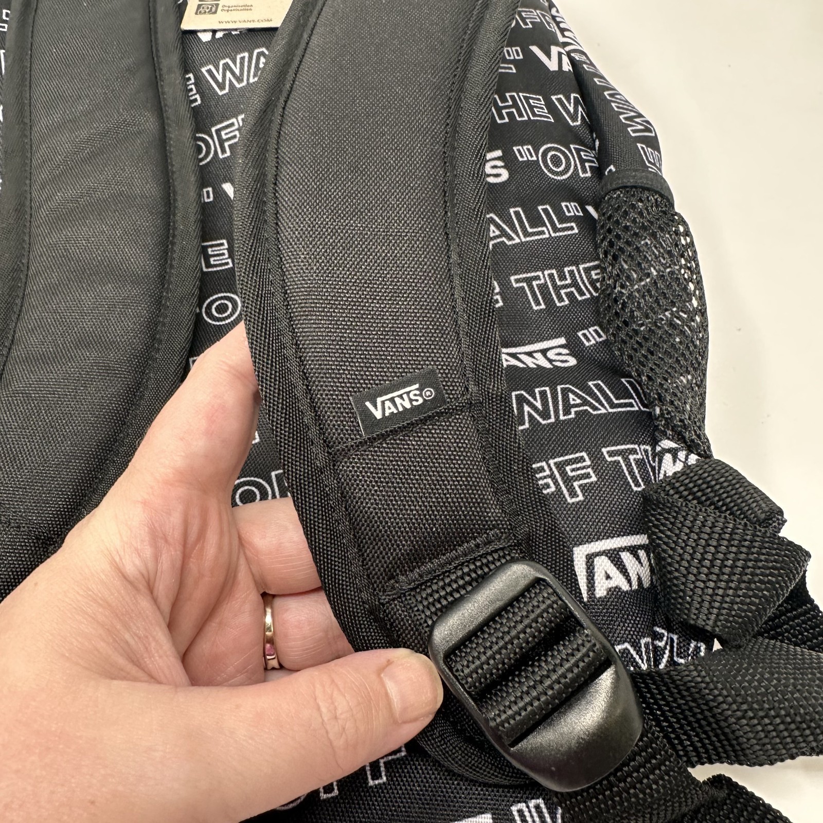 VANS Off The Wall BACKPACK All Over Print AOP Logo Black White SCHOOL Laptop NWT