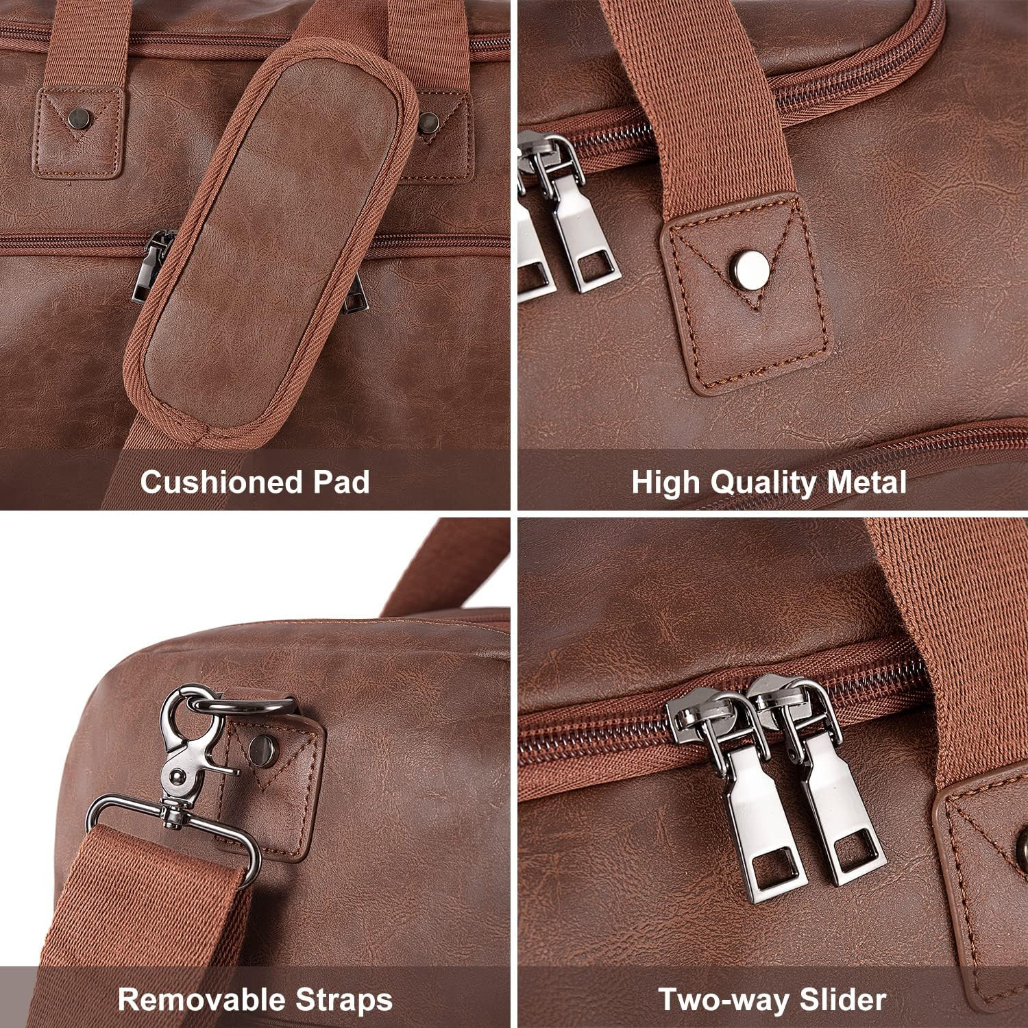 Waterproof Leather Weekender Duffle Bag with Shoe Pouch for Travel – Brown
