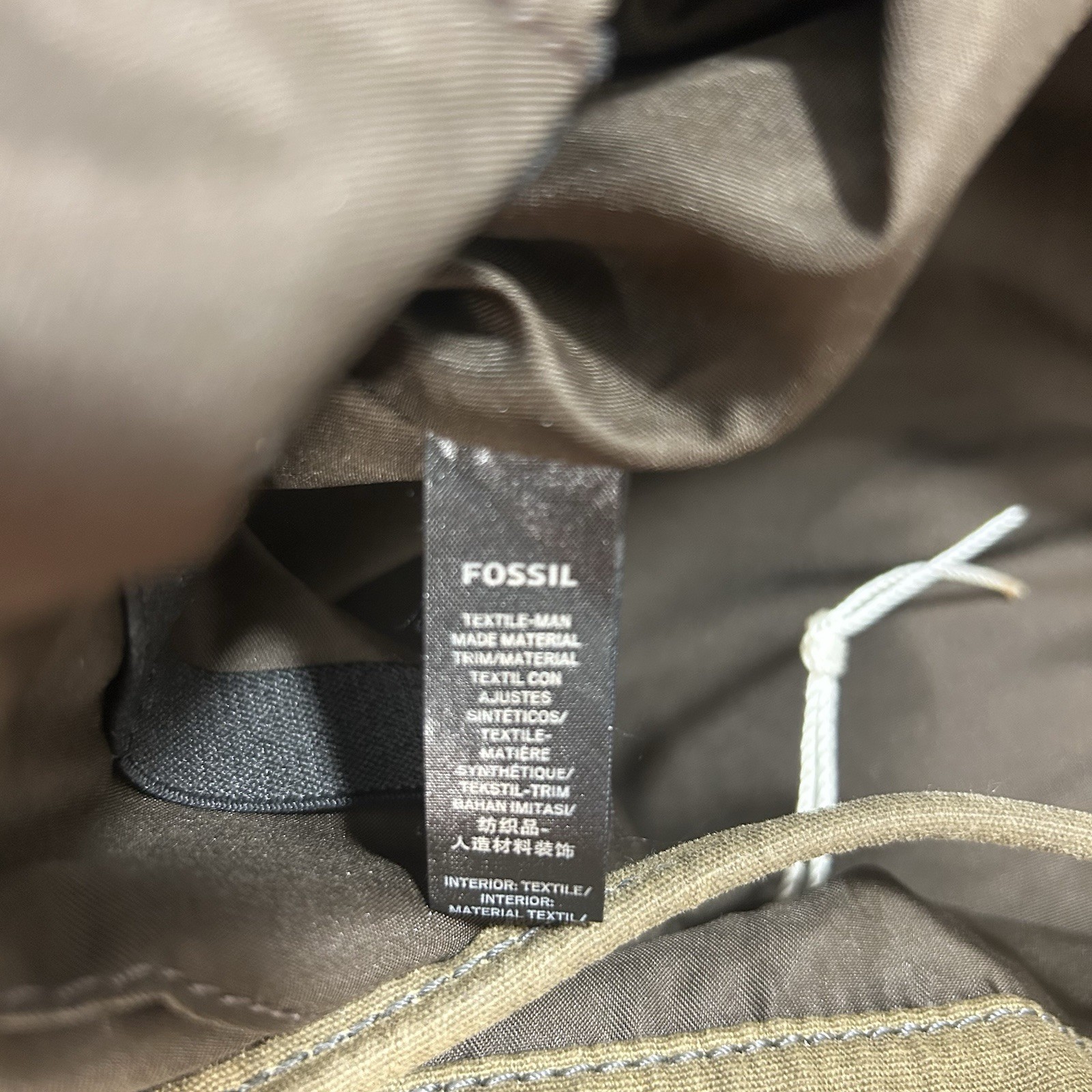 Fossil Buckner Canvas Olive/Khaki Brown Faux Leather Trim Rucksack Backpack Bag
