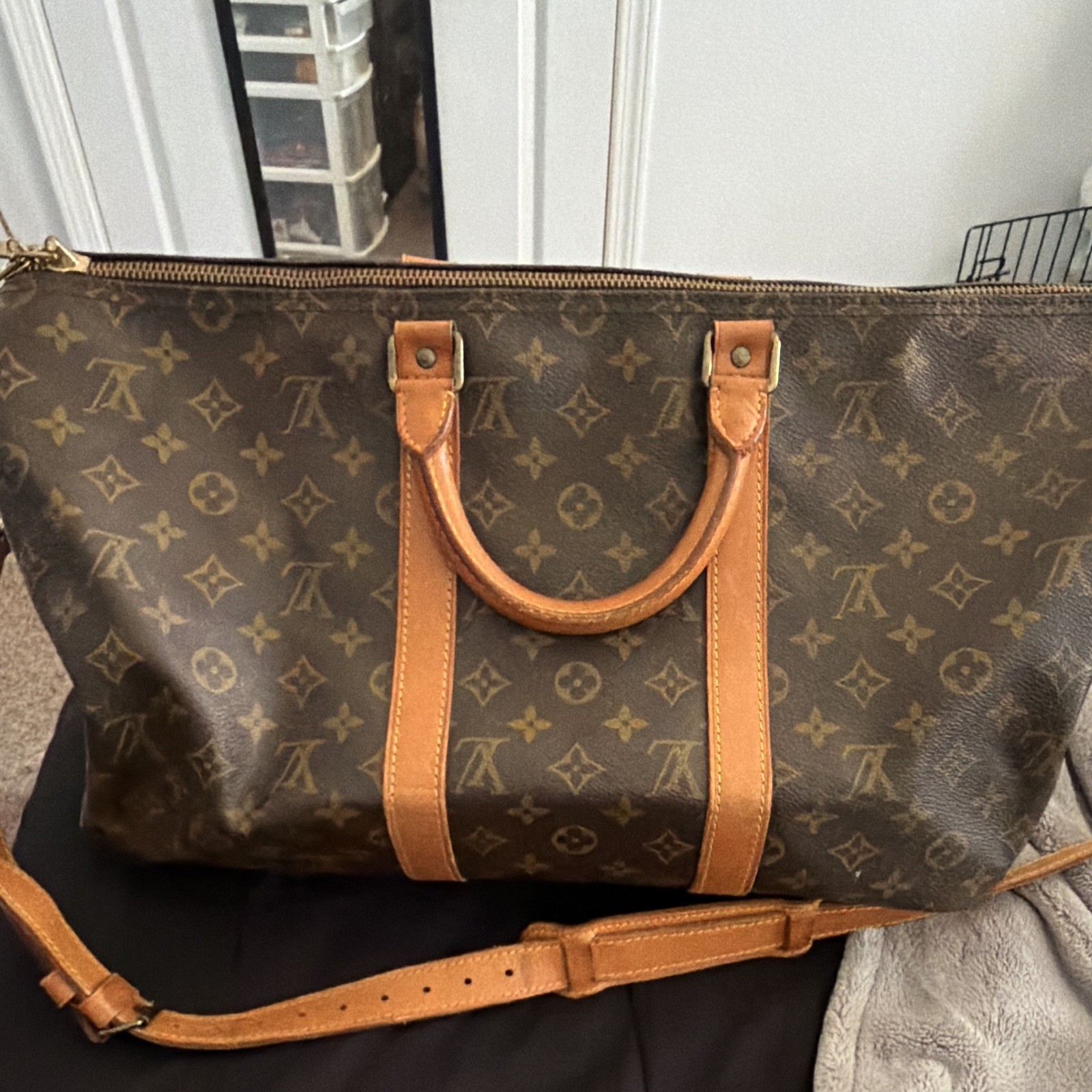 Auth Louis Vuitton Keepall Monogram Brown Canvas Tote Travel Duffle Bag