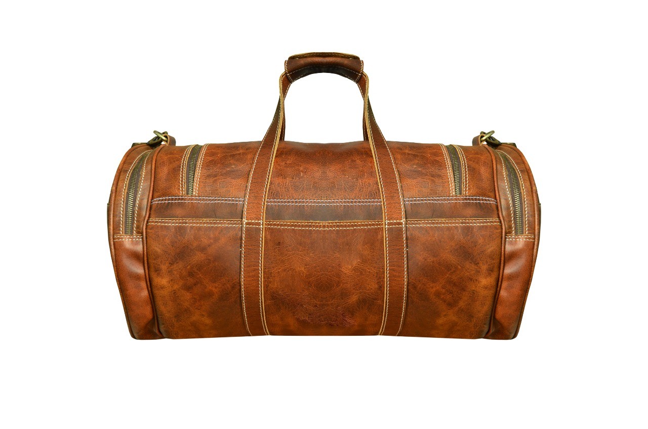 Handcrafted Full-Grain Distressed Genuine Tan Leather Vintage Weekender Carry-On