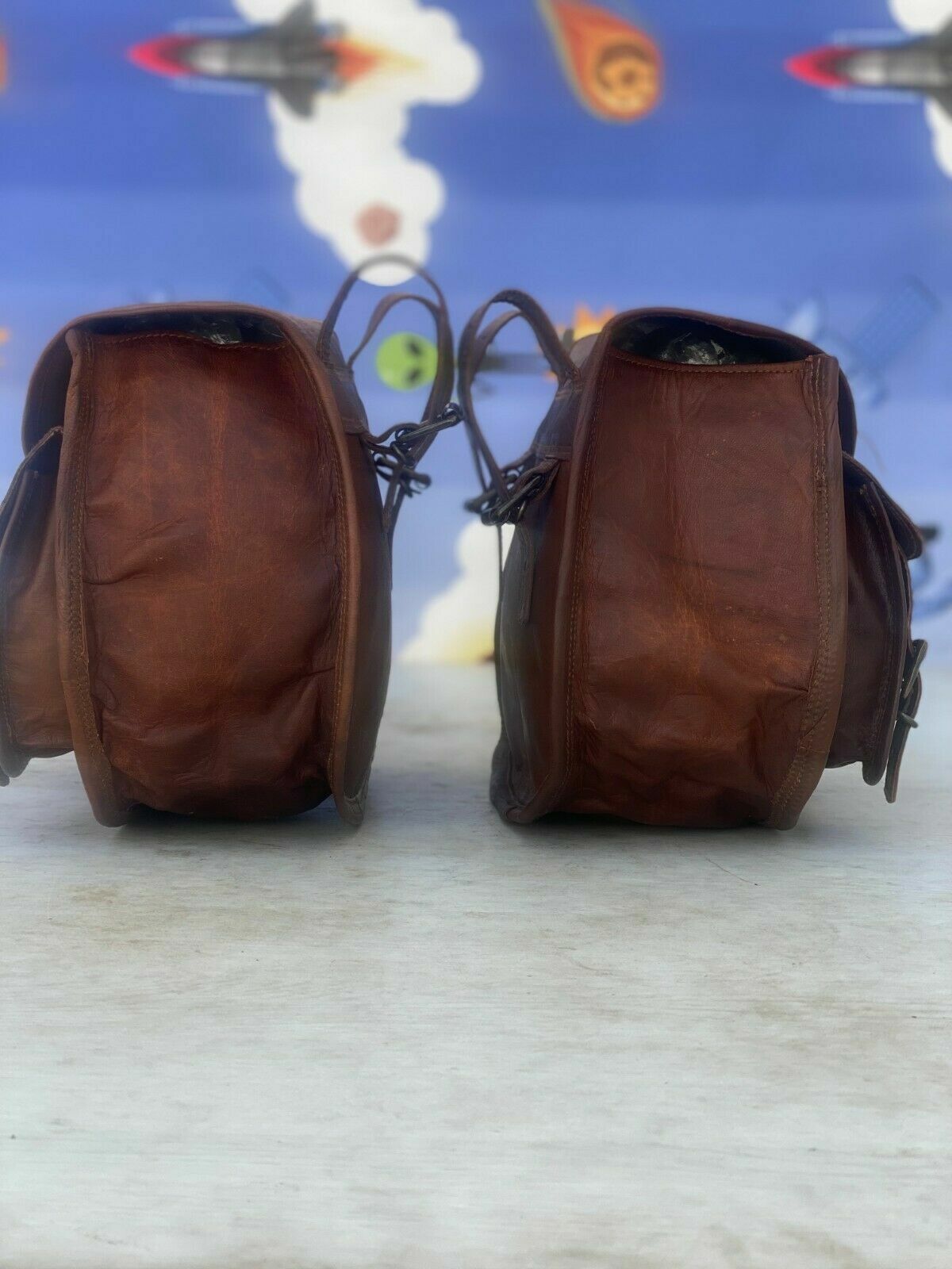 Motorcycle Pouch 2 Pcs Left Right Two Panniers Saddle Side Bags Vintage Leather