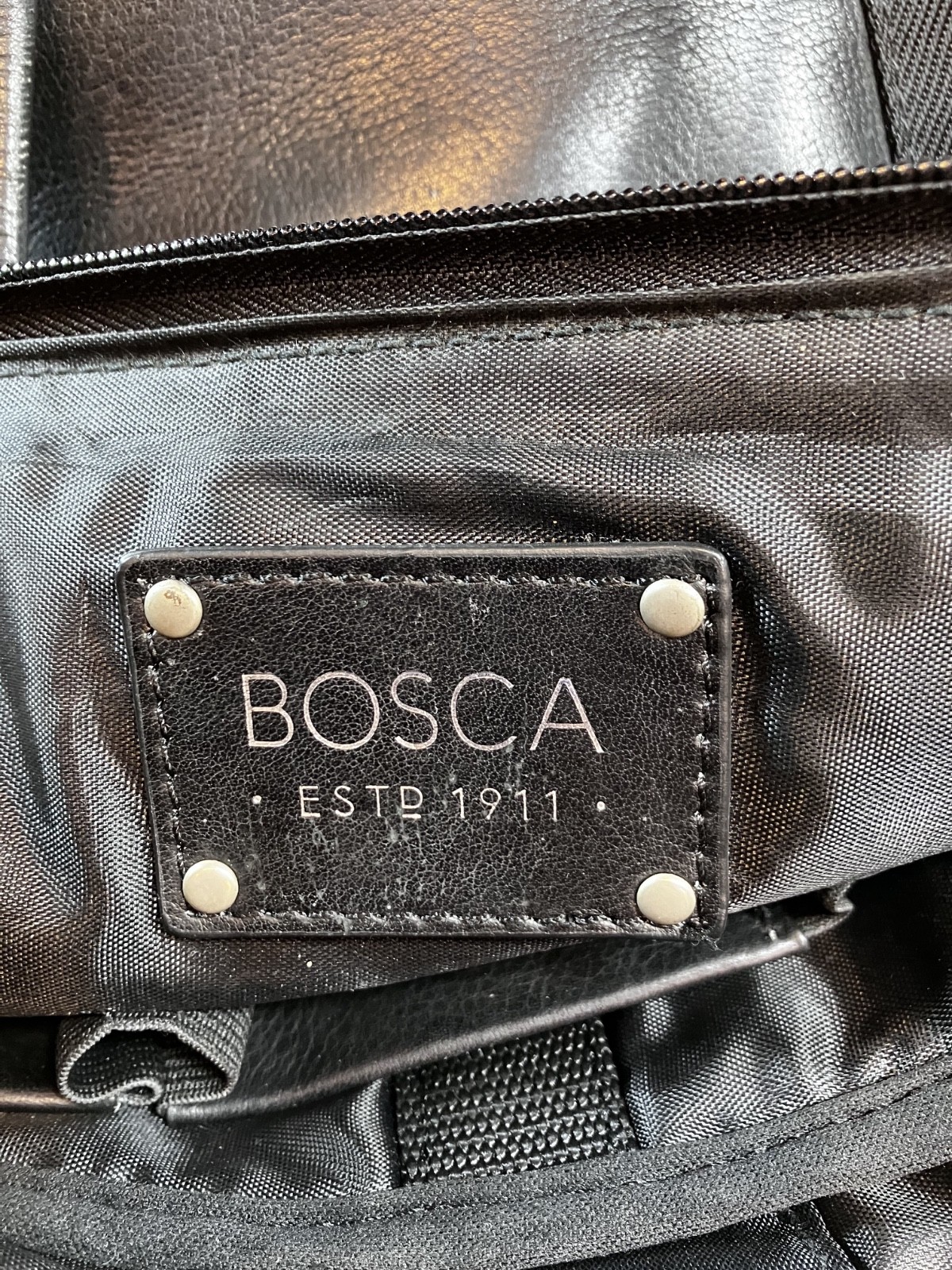 Bosca Black Leather/Nylon Briefcase with Overshoulder Strap Excellent Condition