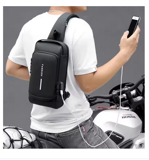 Men Anti Theft Chest Bag USB Charging Sling Crossbody Shoulder Pack Trip Bag