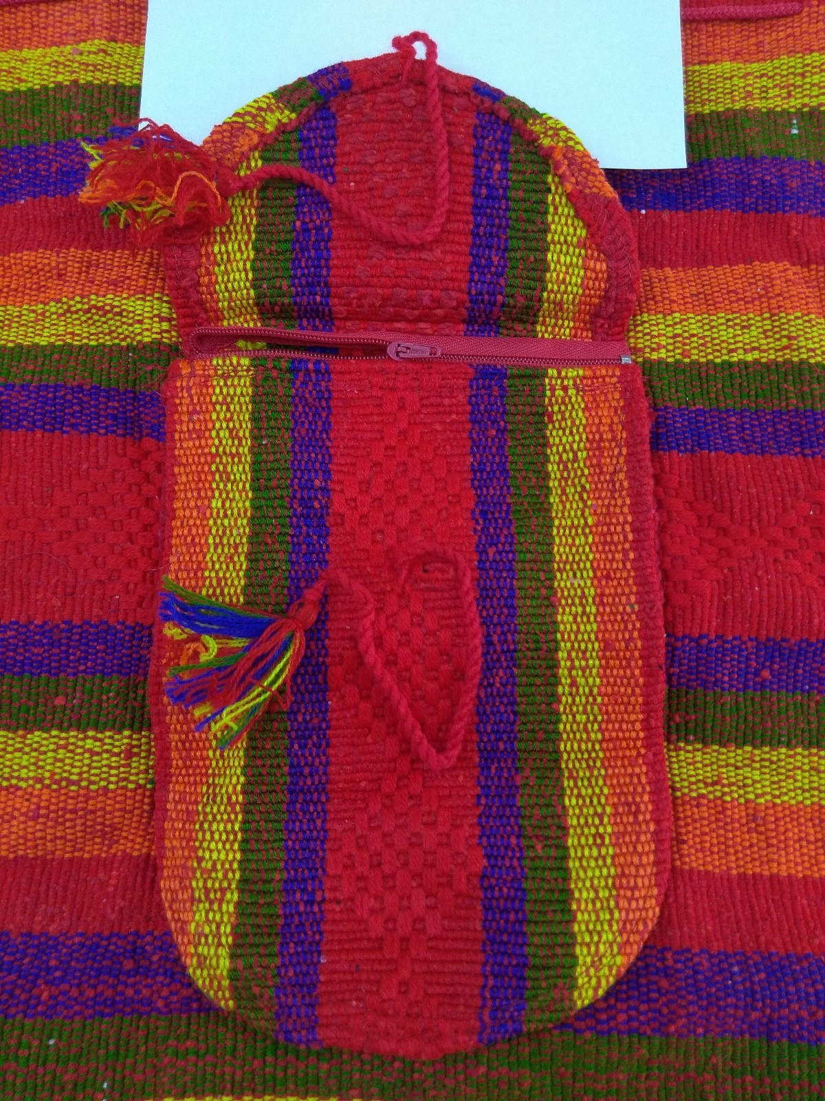 RASTA Bag Beach Hippie Baja Ethnic Backpack Made in Mexico Unisex RAINBOW Tassel