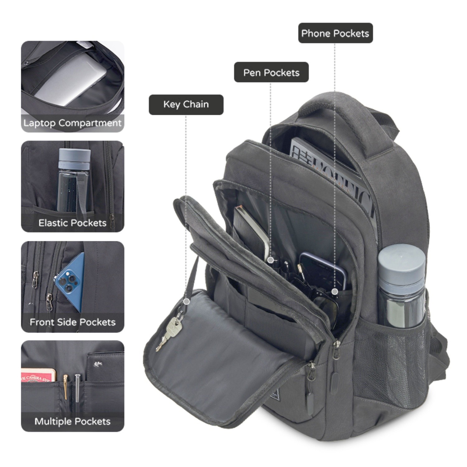 OIWAS 17.3″ Laptop Backpack Men Business Travel Backpack Daily Leisure Bag Black