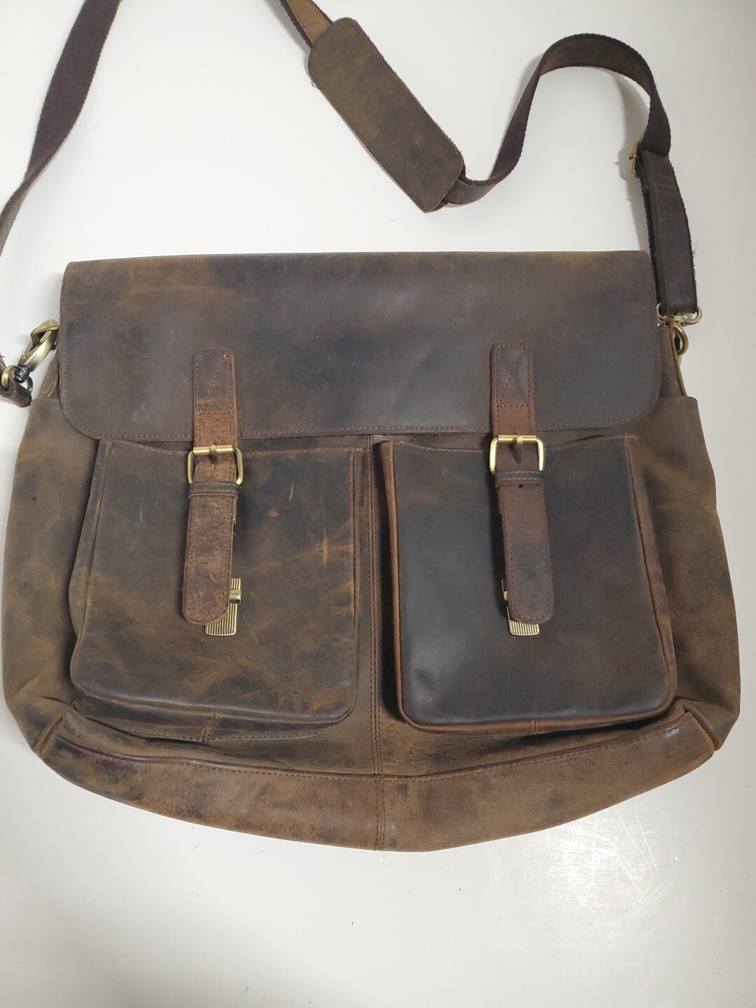 KomalC 16″ Leather Briefcase Laptop Messenger Bag/Brown/Distressed (T1)