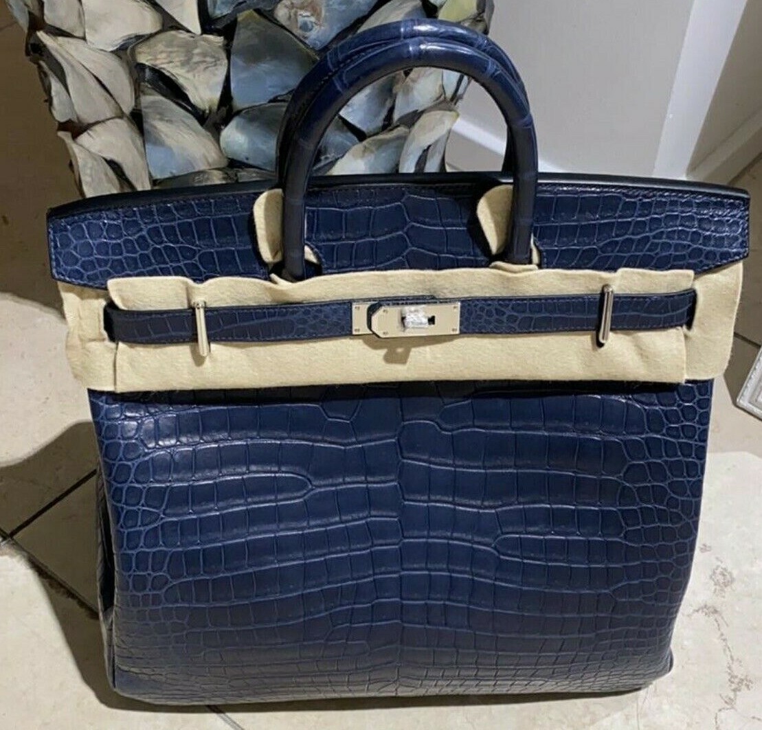 Hermes Hac 40 Birkin Bag Purse Croc Matte Porosus Crocodile Palladium New Full