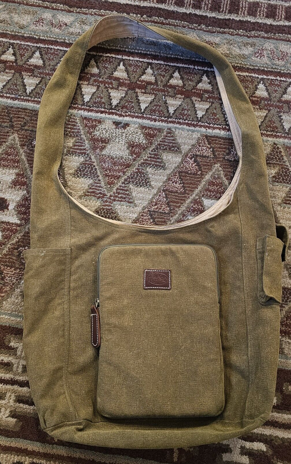 Kappa Crossbody Messenger Bag Padded Front Olive Green Made in Thailand Unisex