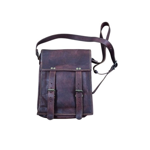 Vtg Oiled Waxed Leather Field Bag Rustic Shoulder Purse