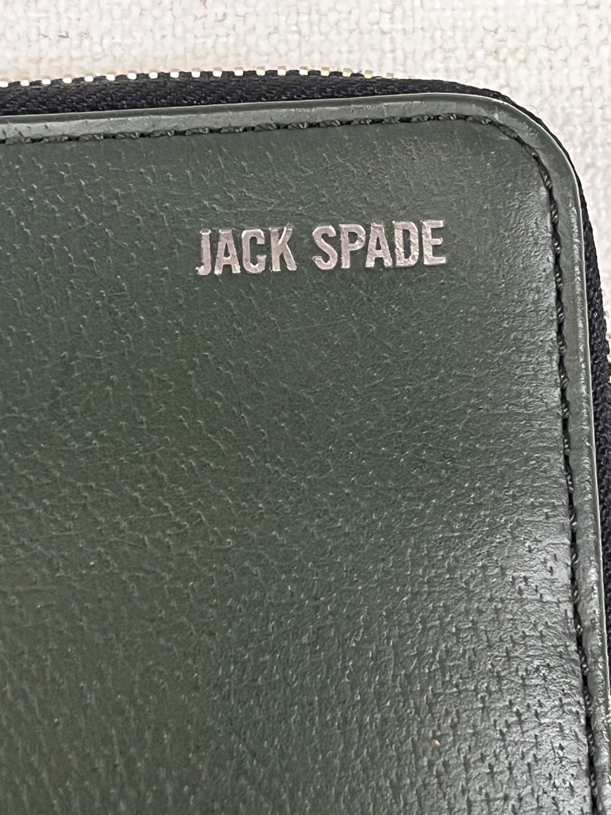 Jack Spade Hunter Green Leather Portfolio Zippered Around Case 14” x 10.5”