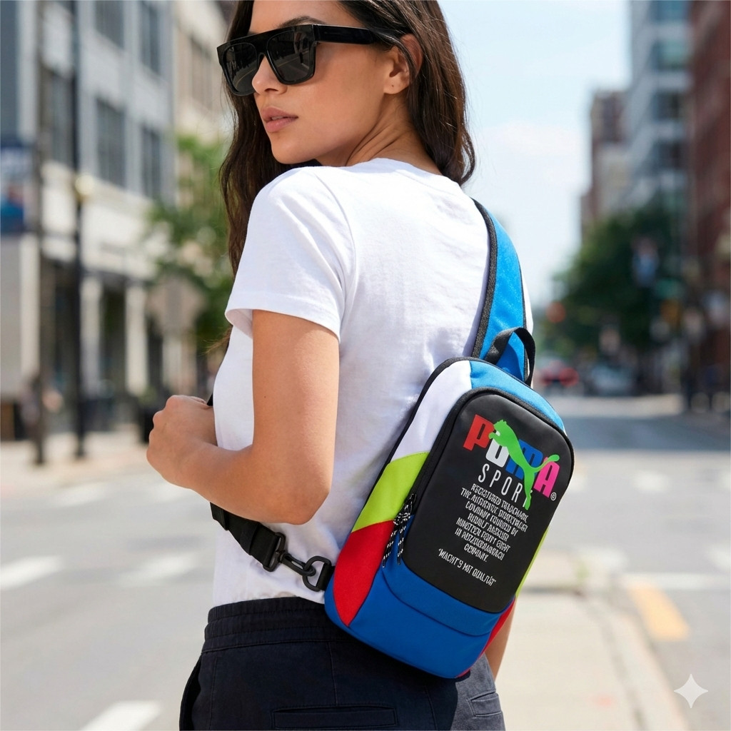 PUMA Forecast Multitude Sling Backpack Blue Multi Shoulder Bag – Brand New