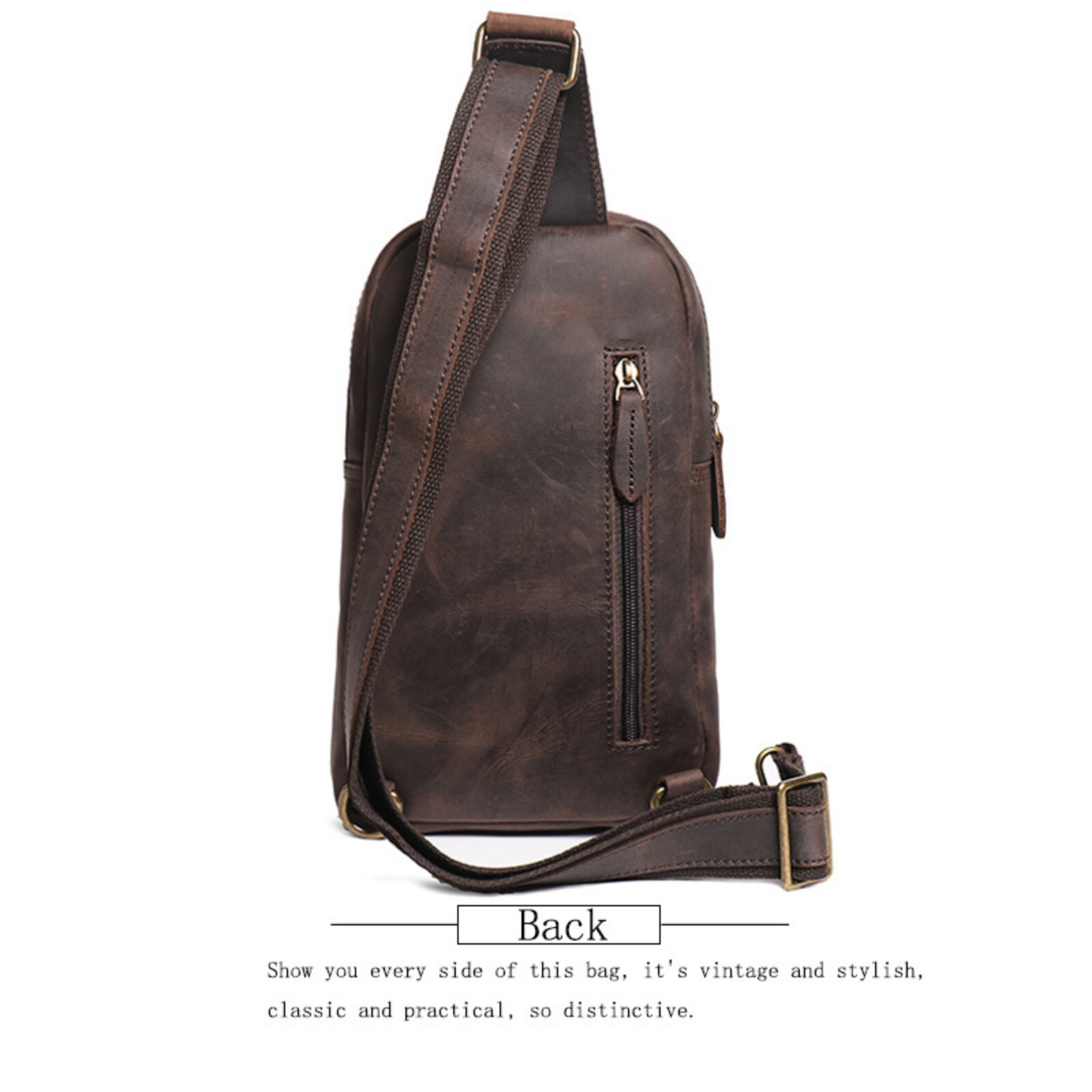 Men’s Leather Chest Sling Bag Crossbody Travel Backpack Shoulder Pack