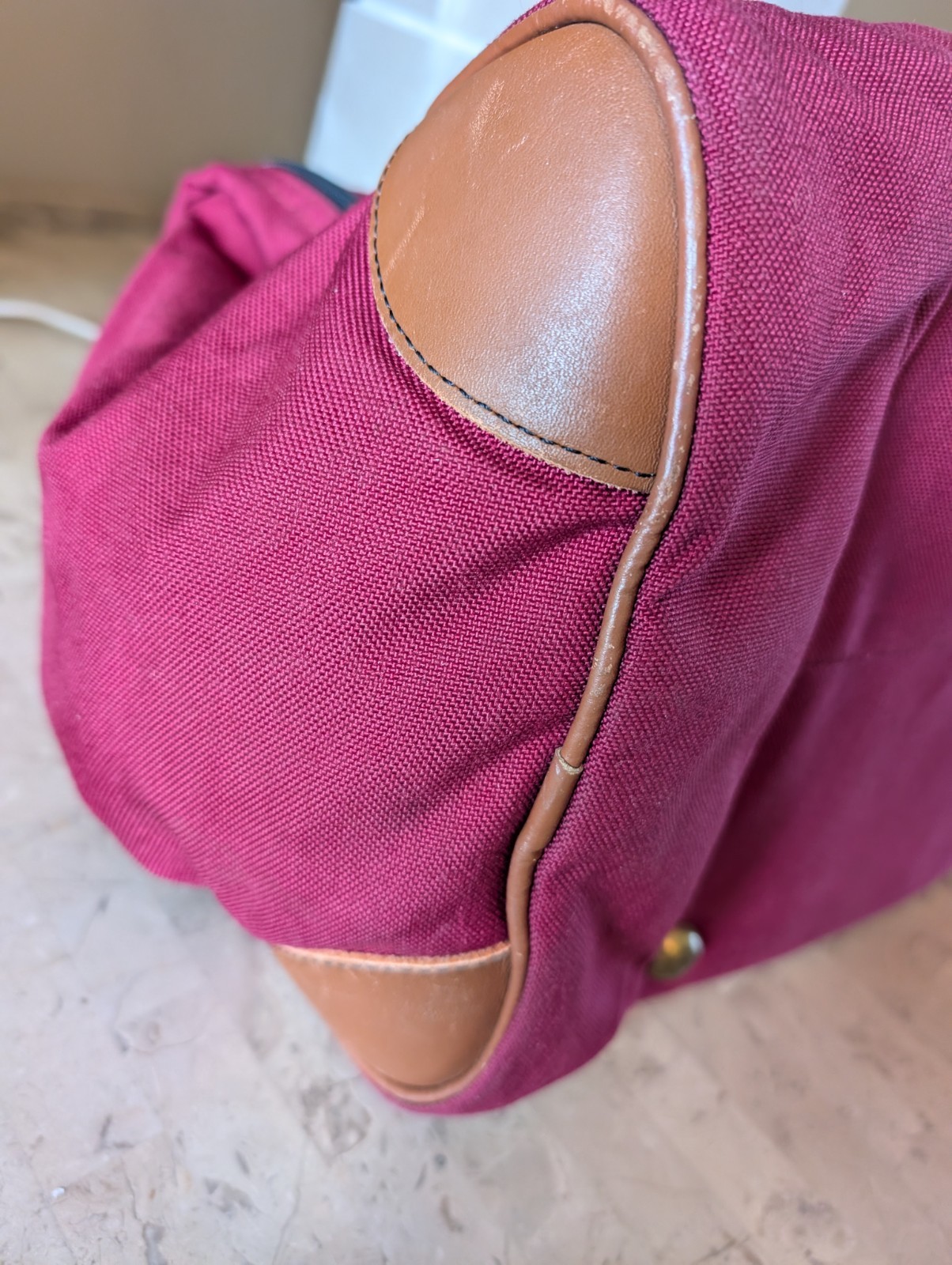 Vintage LLBean Canvas/Leather Red Canvas Shoulder Handle Travel Duffle Bag 24″