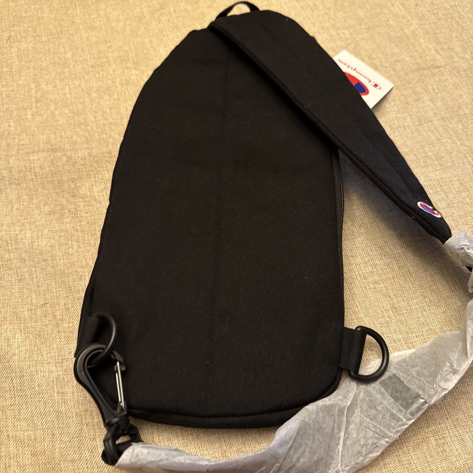 Champion Sling Bag Black Padded Adjustable Strap Exterior Zip Pockets
