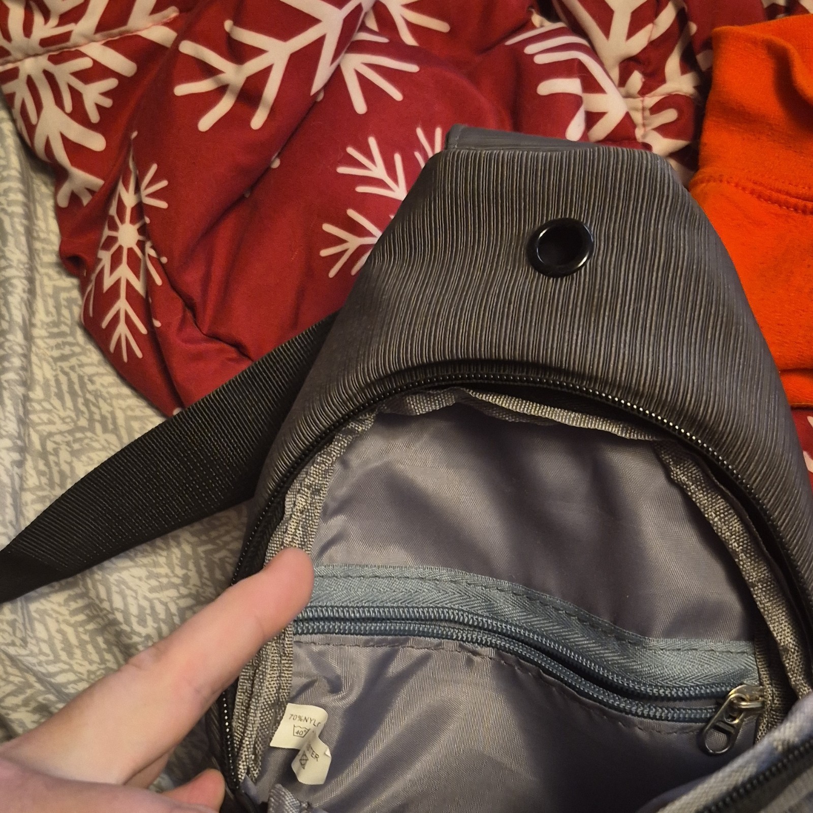 Men’s Gray Striped Sling Crossbody Chest Pack, Zip Closure, Adjustable Strap