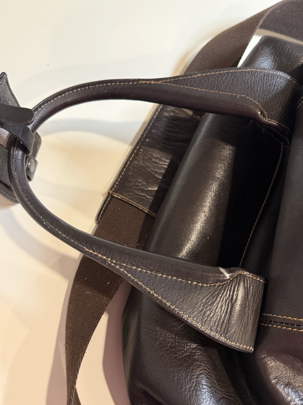 Kenneth Cole Dark Brown Genuine Leather Duffle Weekender Travel Bag Vintage Y2K