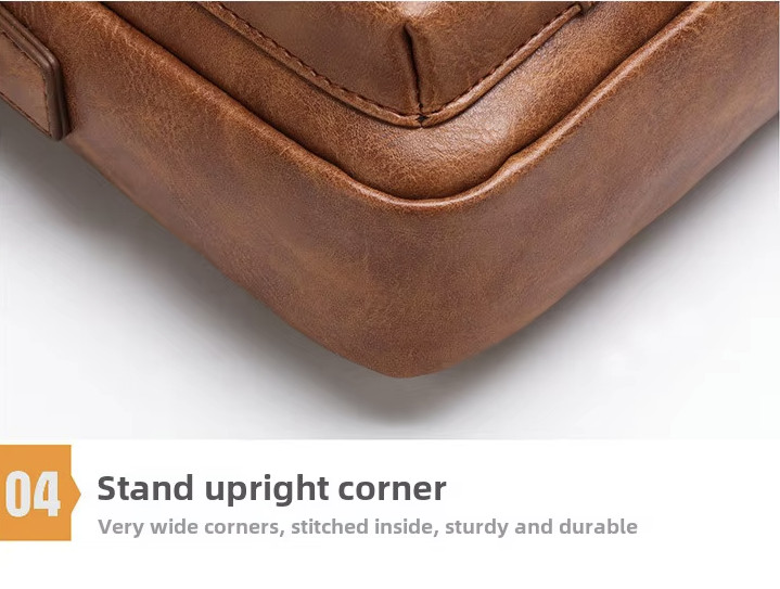Crossbody PU Leather Waterproof Business Men Shoulder bag KHAKI