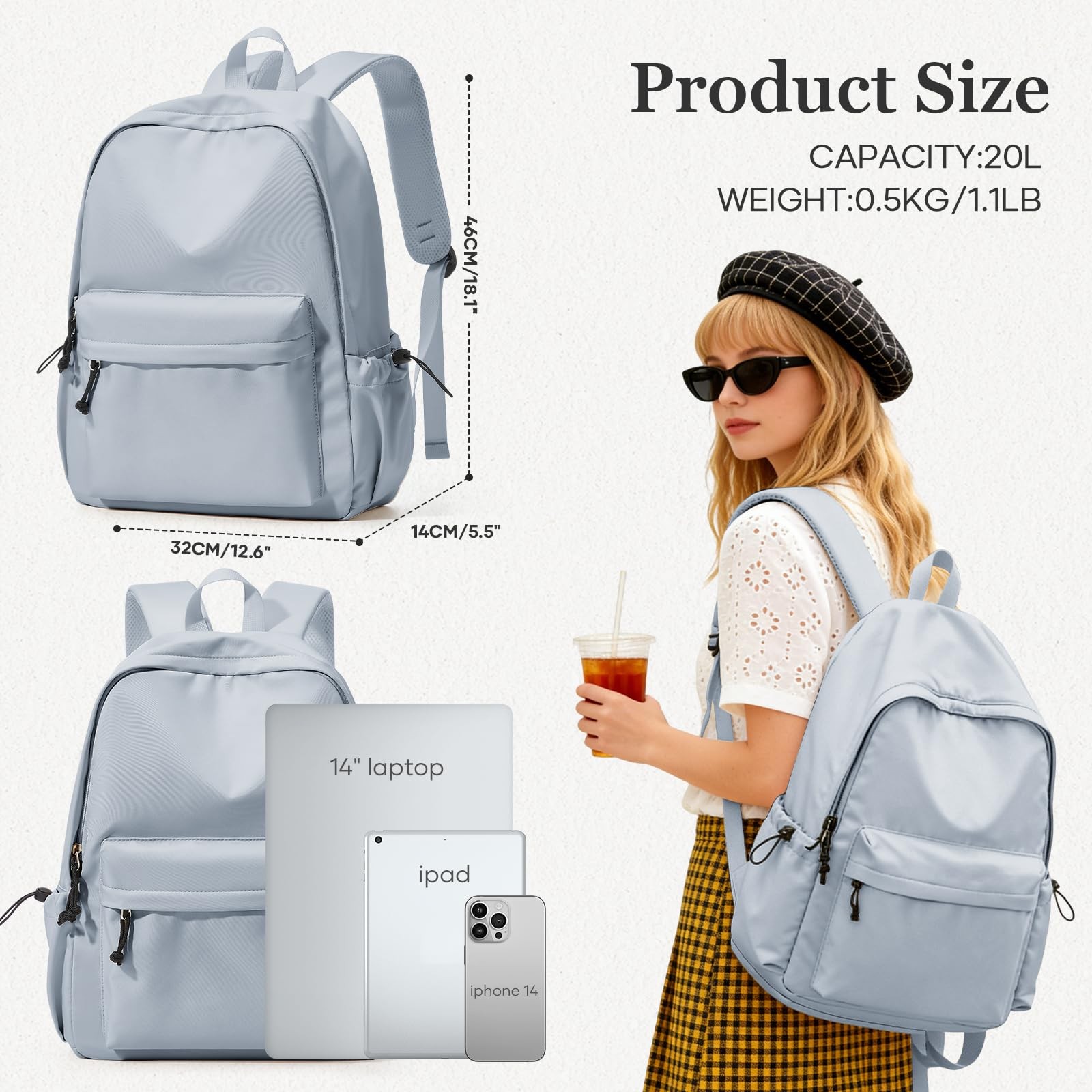 Blue Middle School Backpack College Students High School Waterproof Bookbag Teen