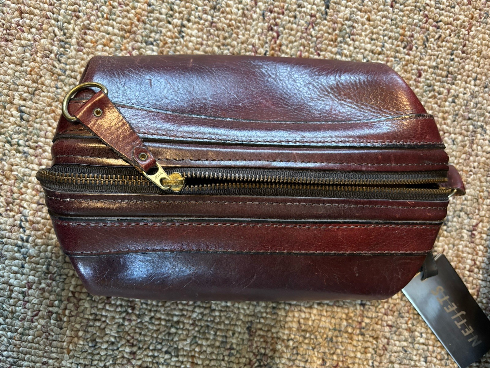 Vintage Bosca UtiliKit Bag Brown Leather Toiletry Travel Kit 10” Men’s Zippered