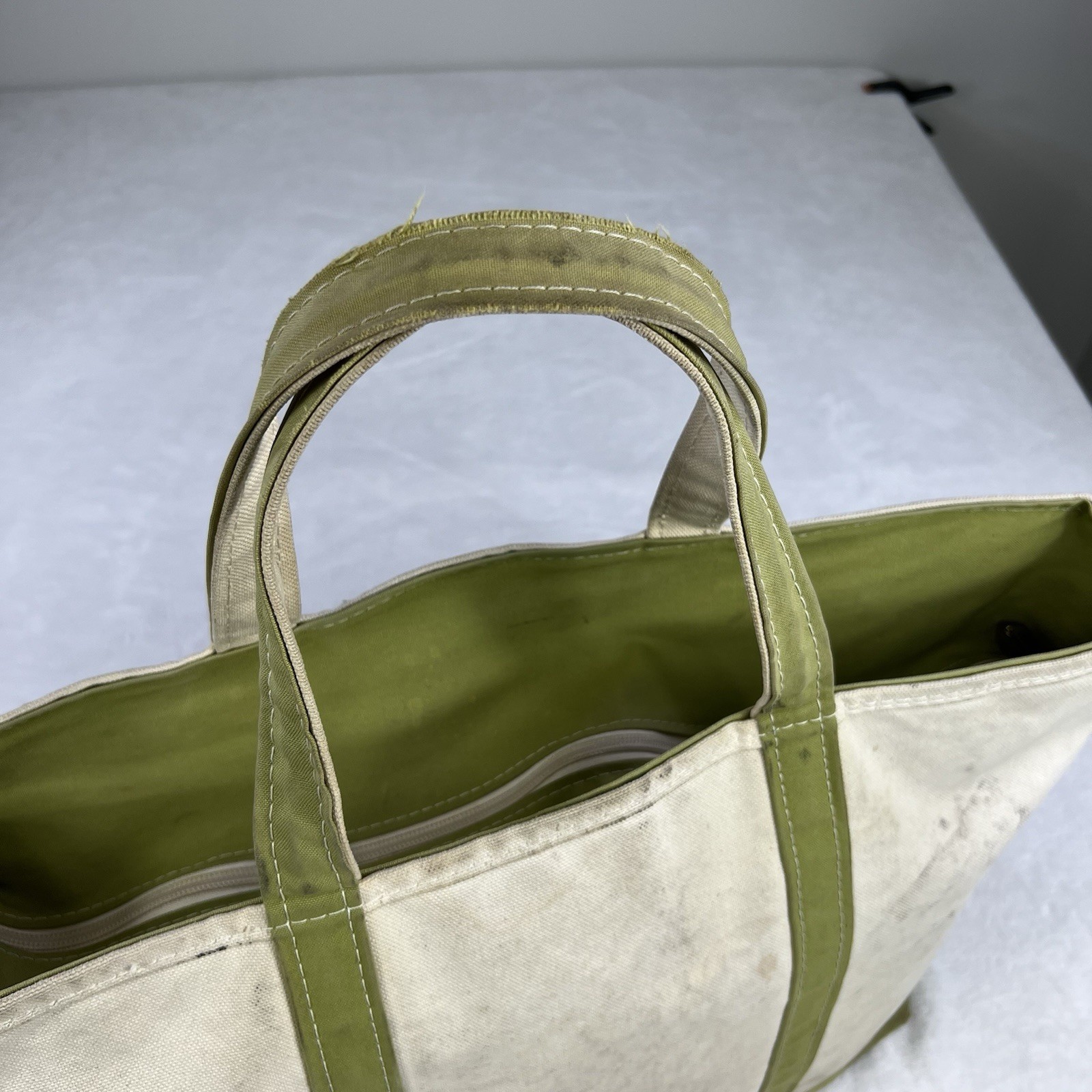 Vintage Distressed LL Bean Large “Nichole” Zipper Top Boat And Tote Canvas Bag