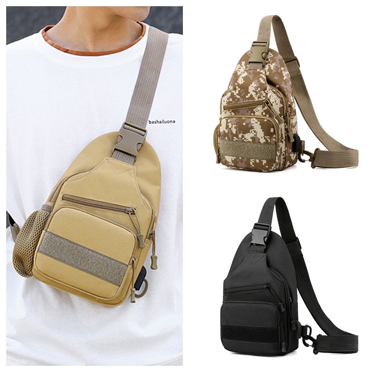Multiple Layers Canvas Men’s Cross-body Sling Bag Leisure Chest Bag Shoulder Bag
