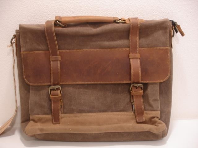 Manificent Laptop Messenger Bag Brown Leather Canvas Shoulder Strap Briefcase
